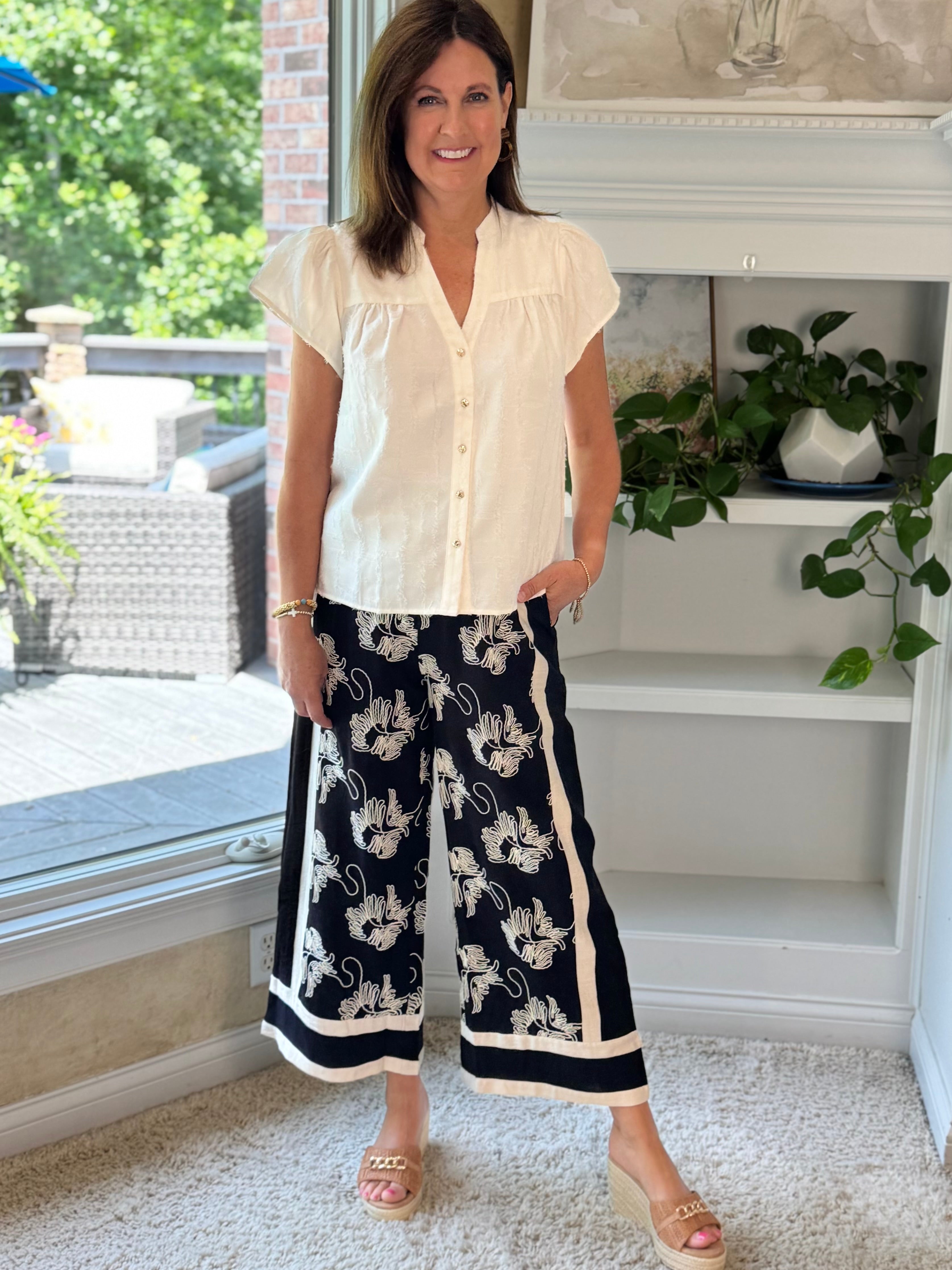 Resort Ready Embroidered Wide Leg Pants
