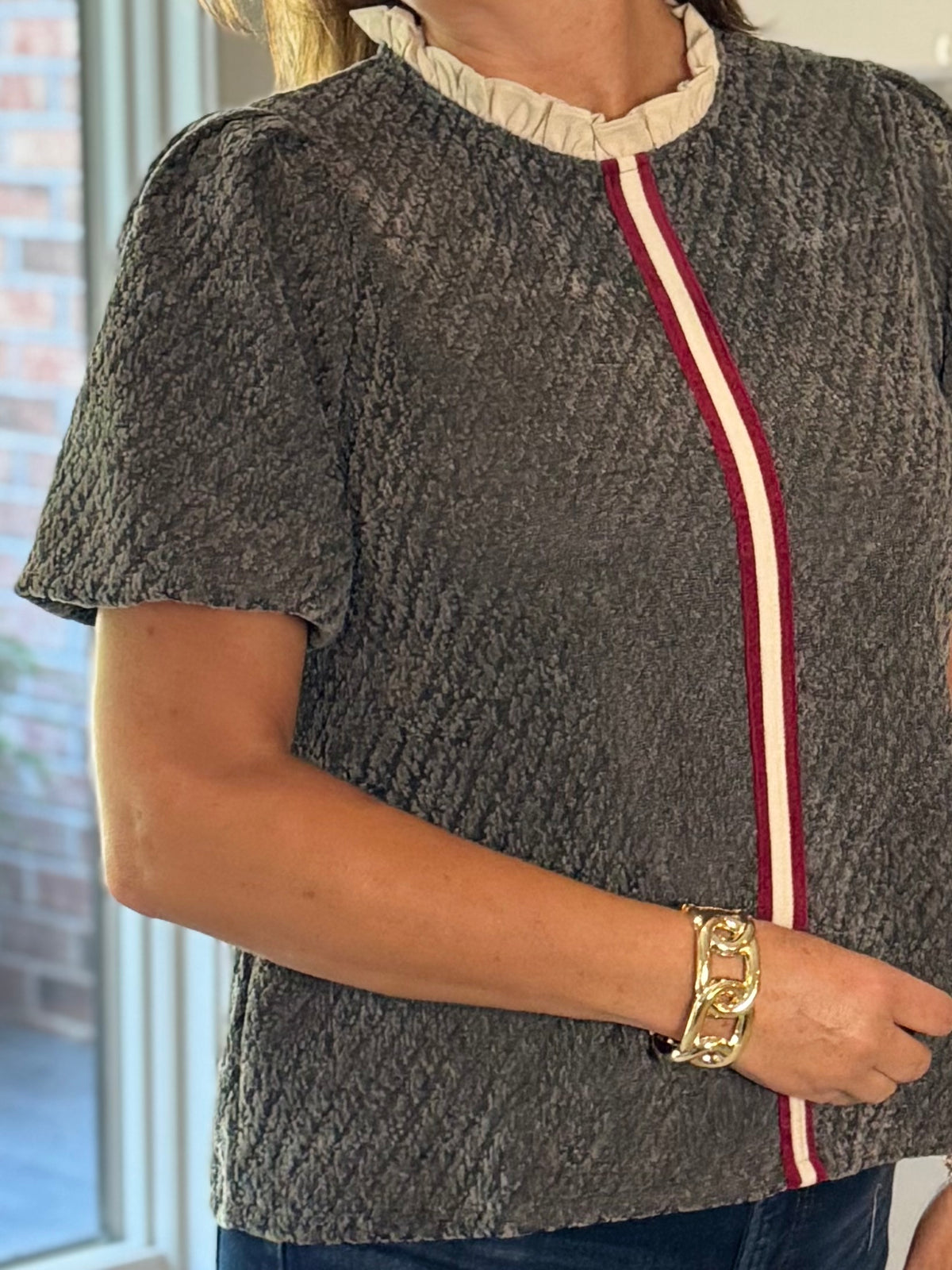 Just My Stripe Textured Contrast Top