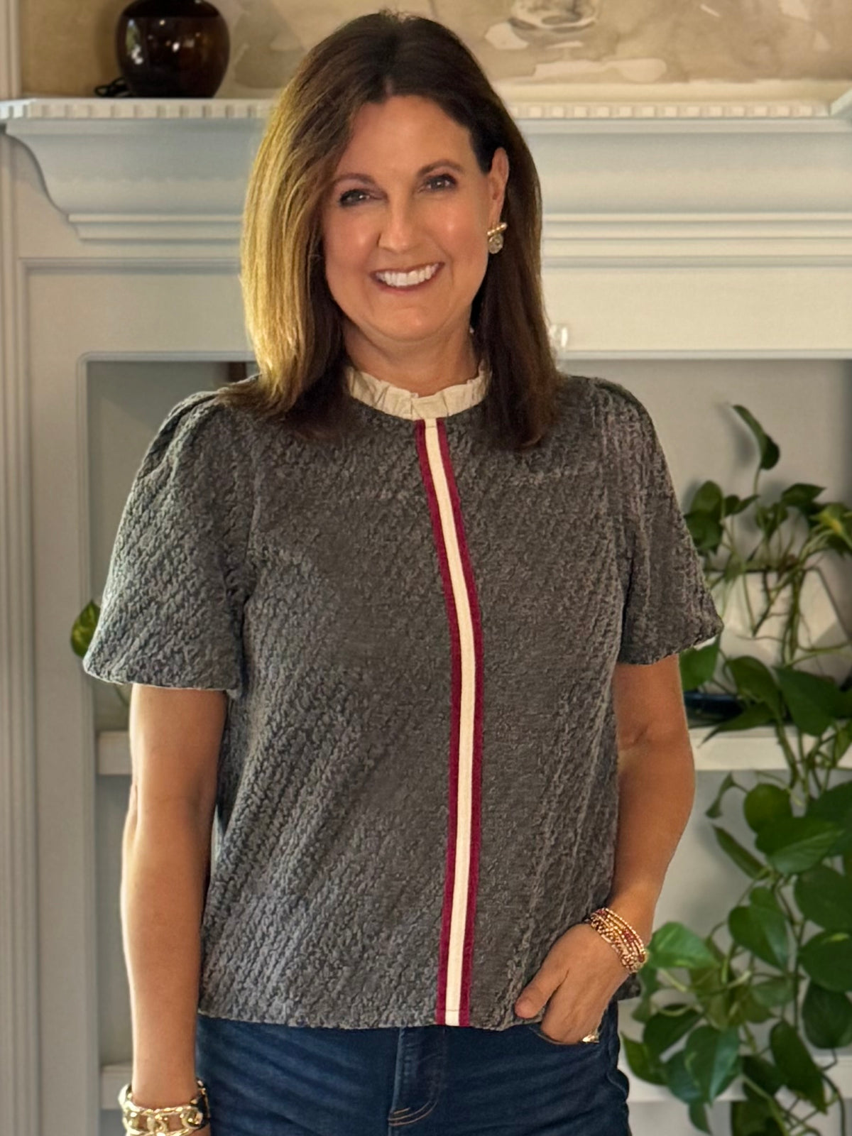Just My Stripe Textured Contrast Top