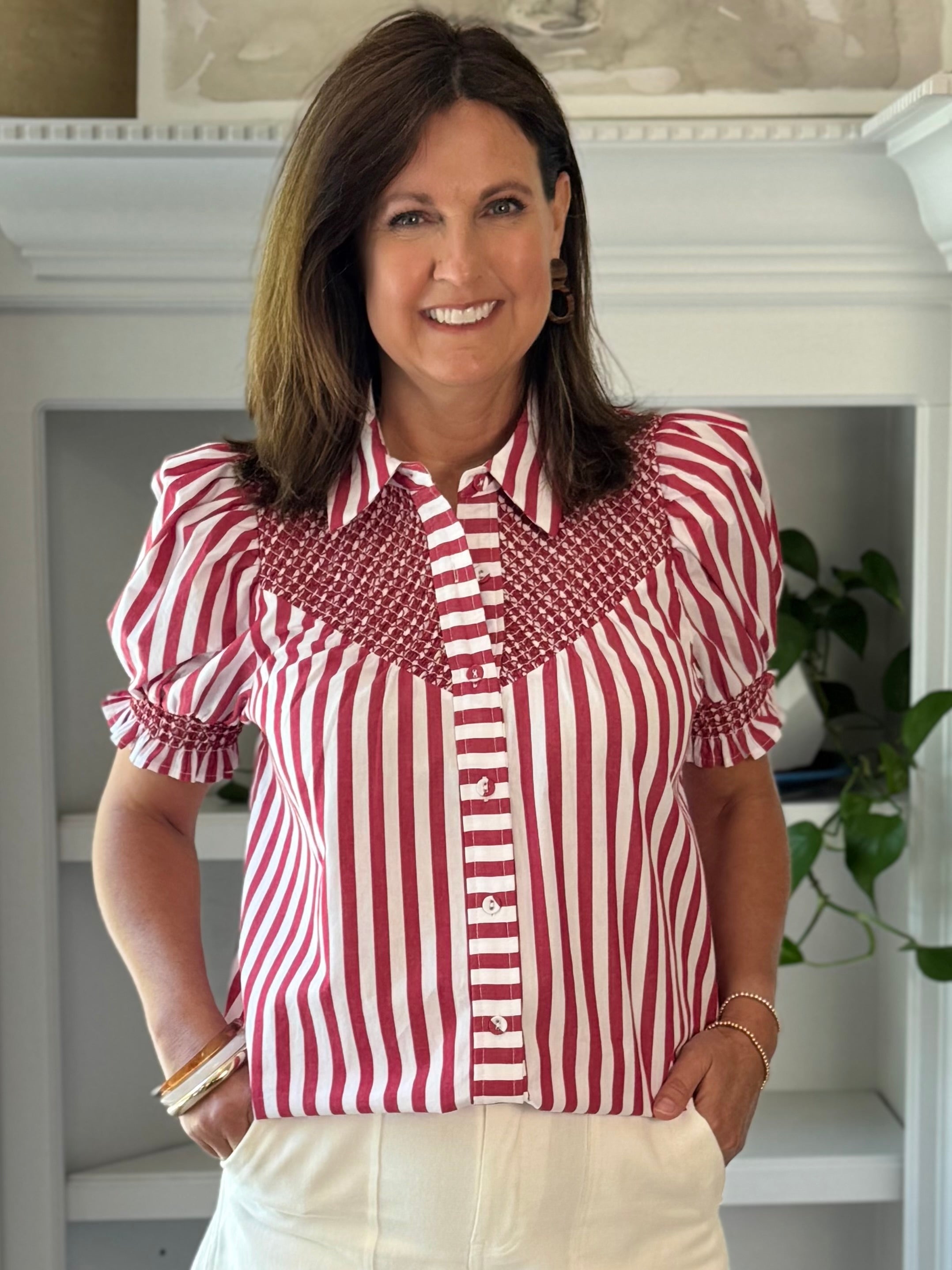 Red Line Striped Top