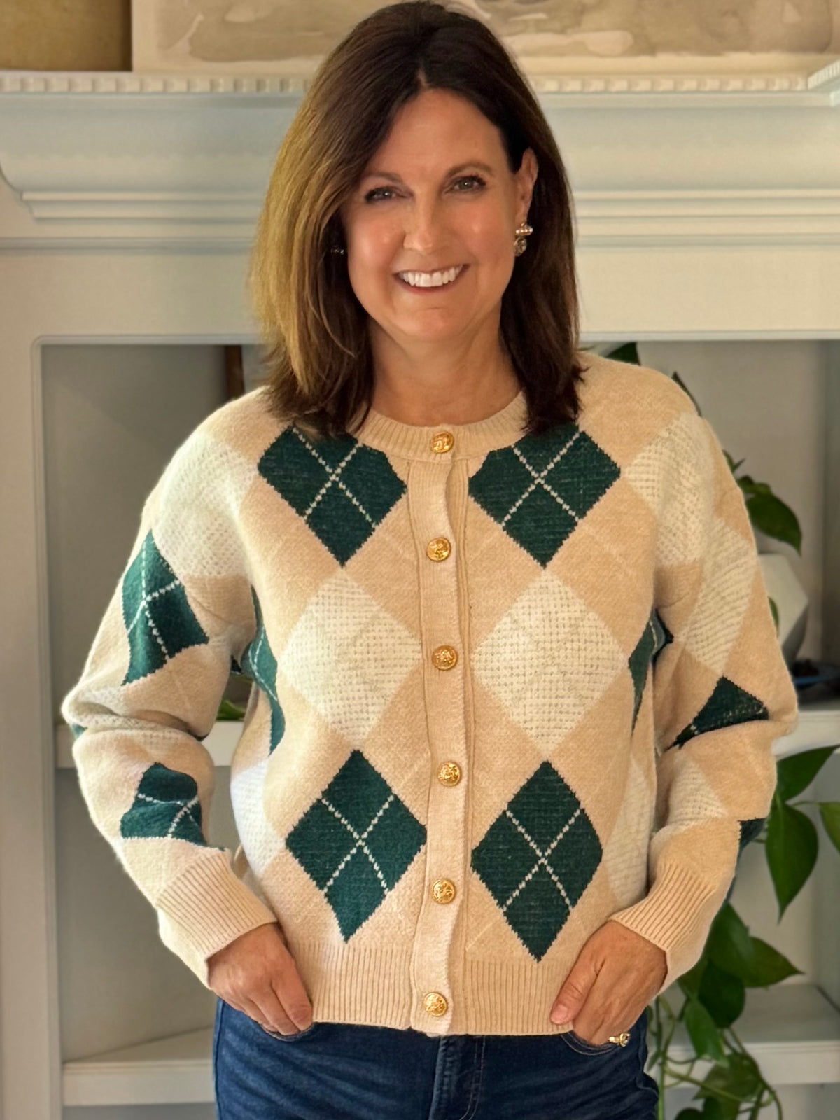 Preppy Side Argyle Cardigan
