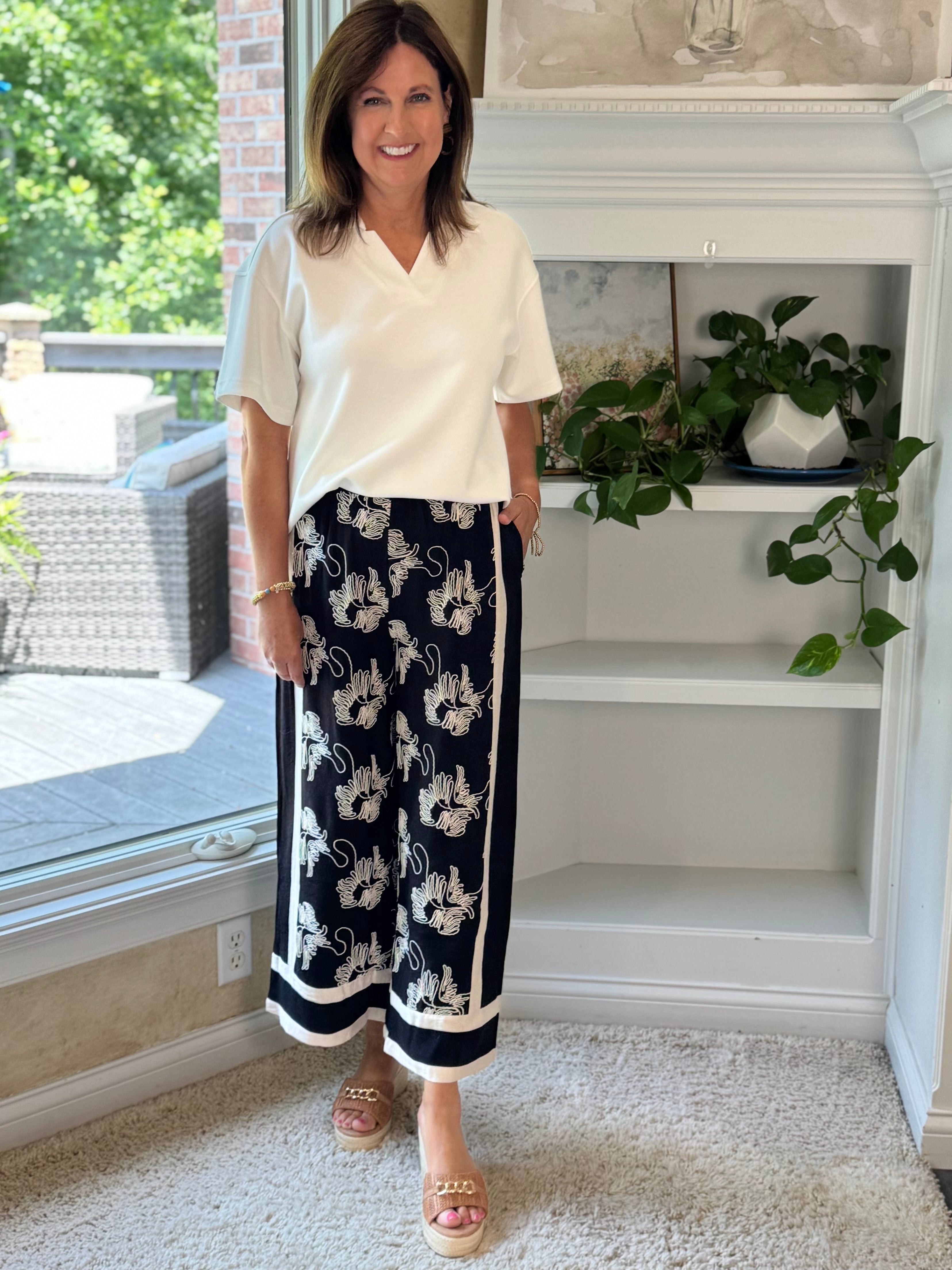 Resort Ready Embroidered Wide Leg Pants