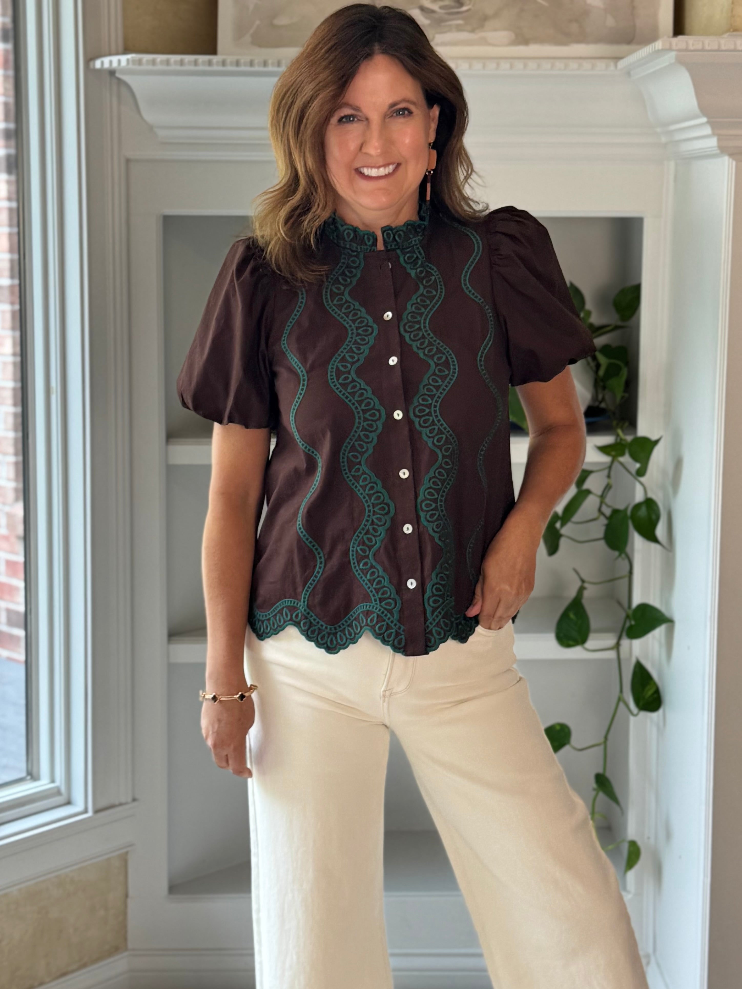 Emerald Echo Embroidered Top