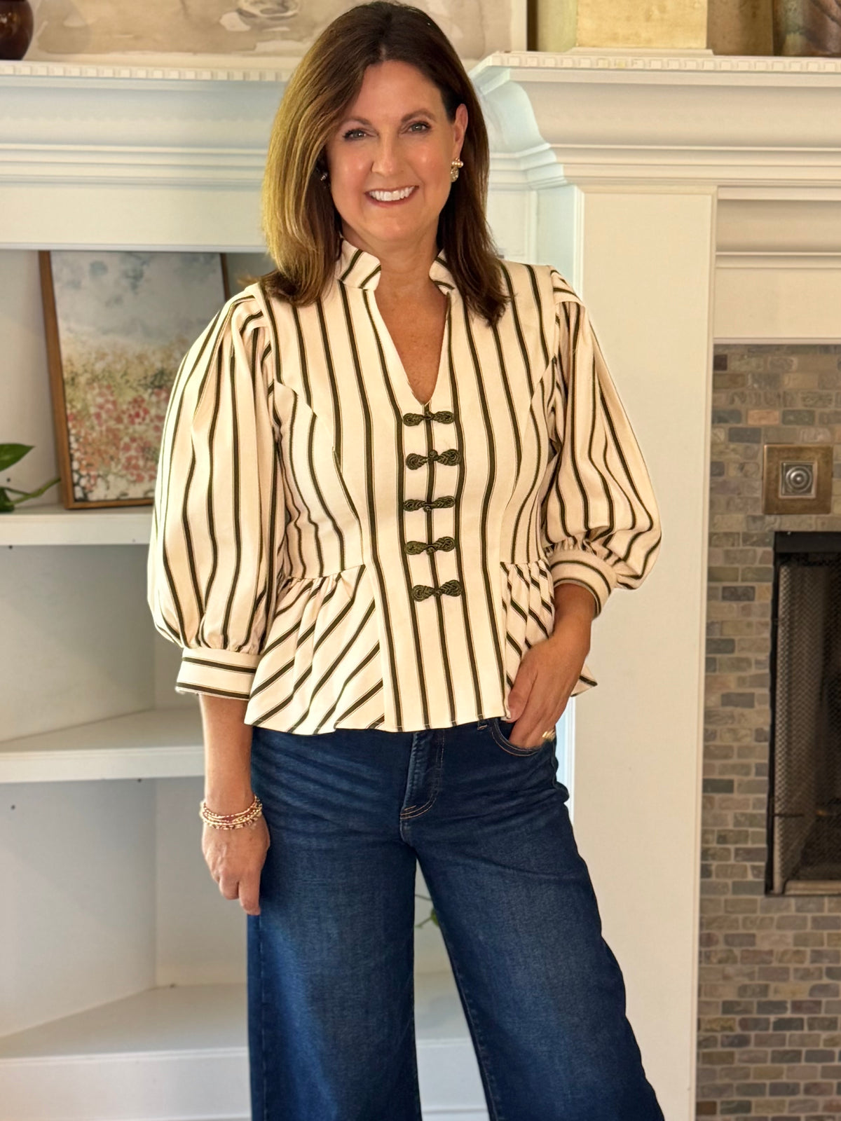 Front & Center Striped Peplum Top