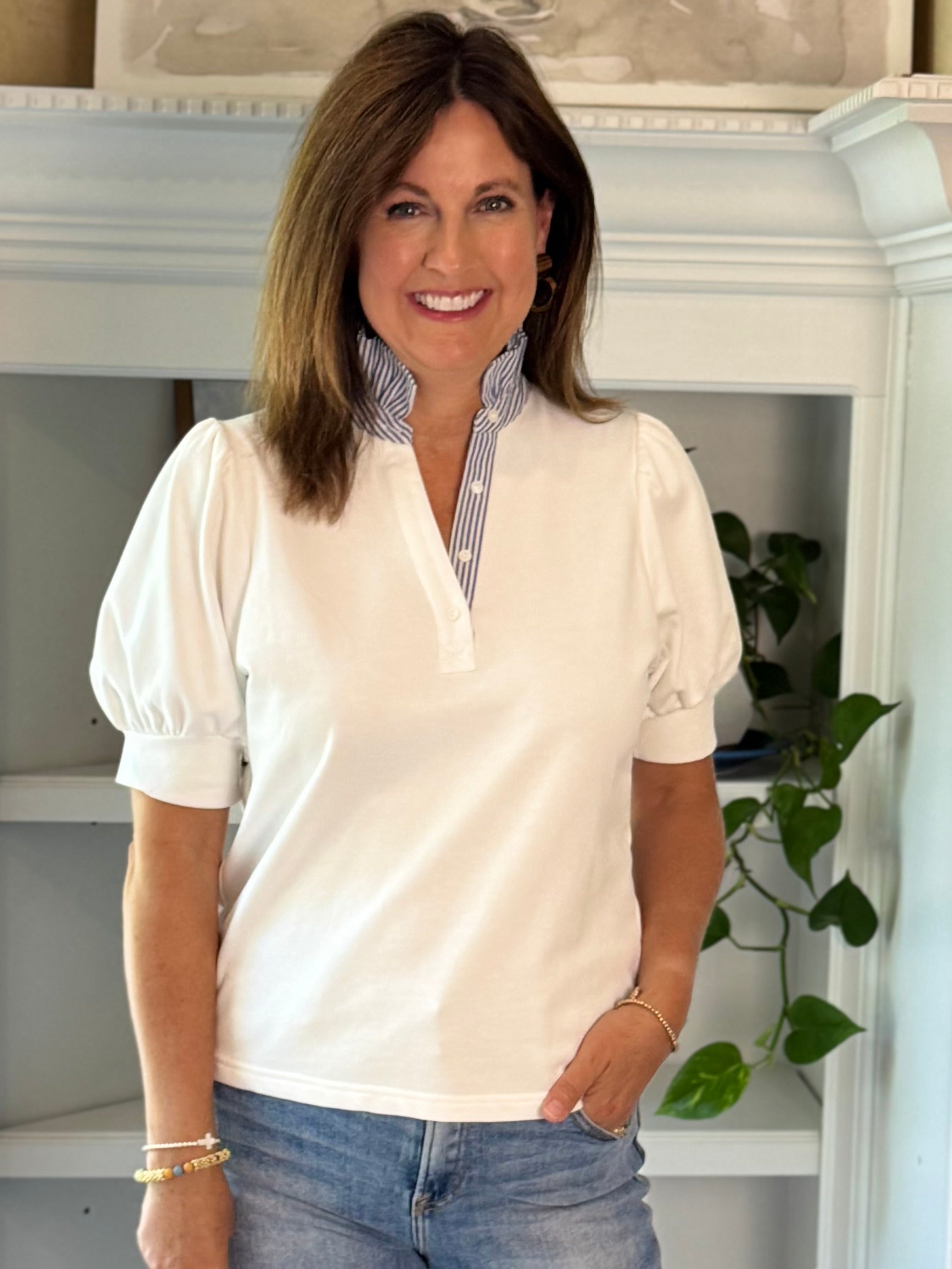 Modern Prep Contrast Top - Off-White