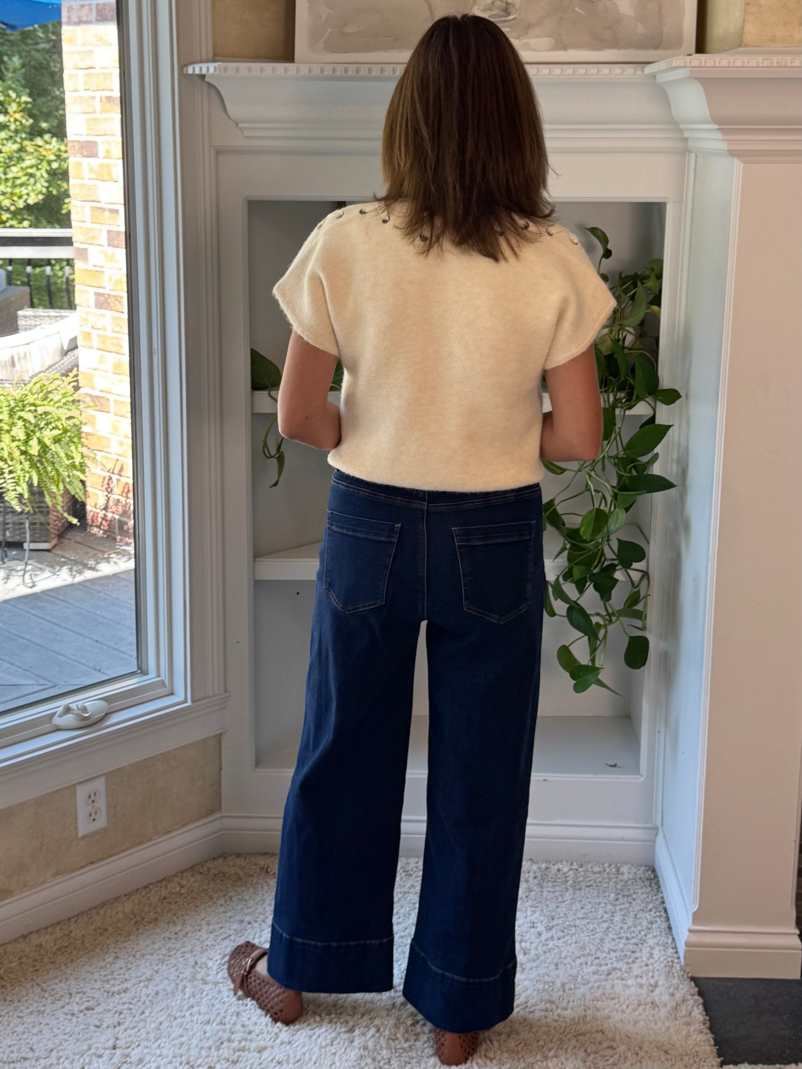 Modern Cuff Wide Leg Ankle Jeans - Dark Wash