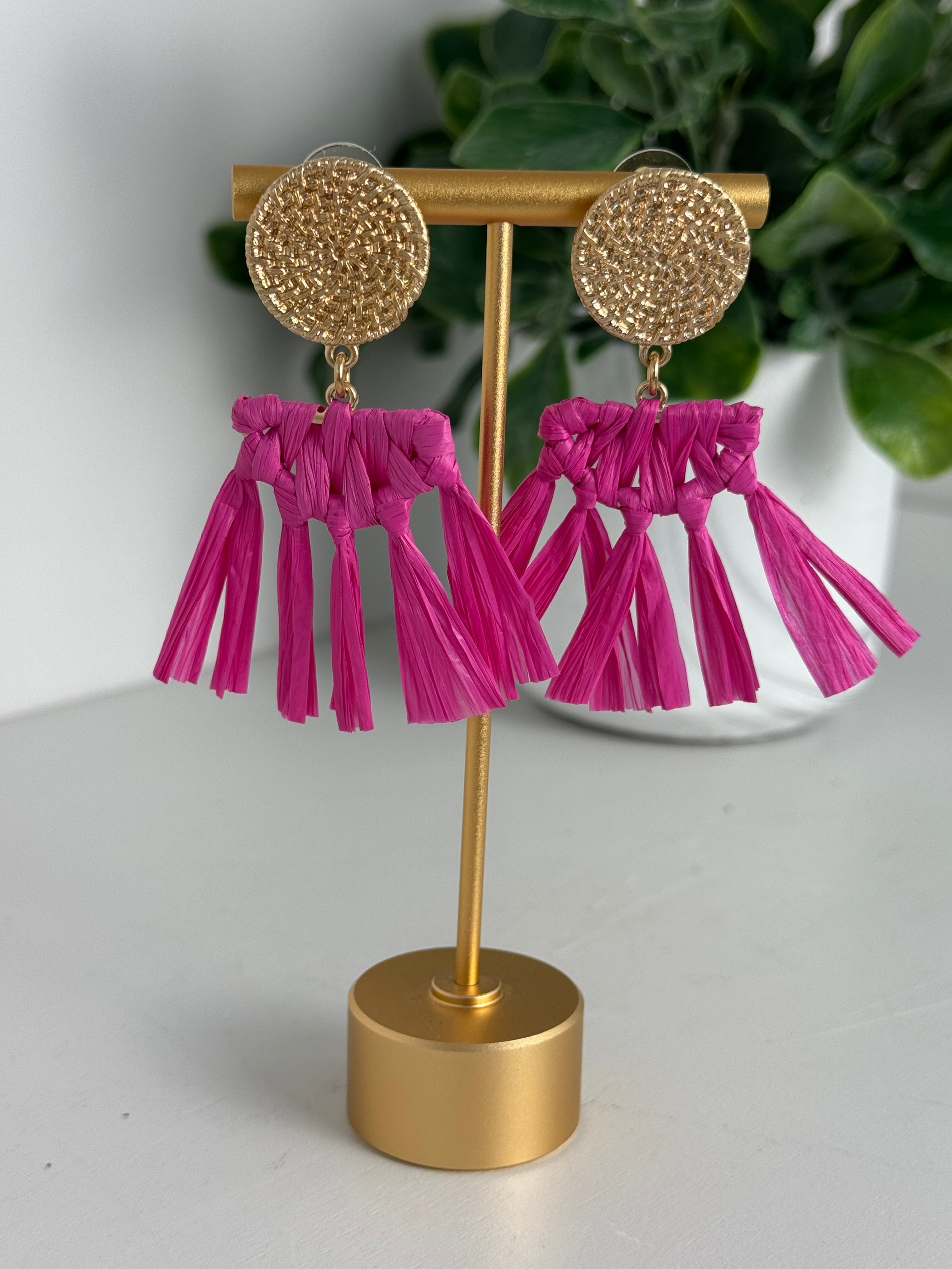 Resort Raffia Earrings – Pink