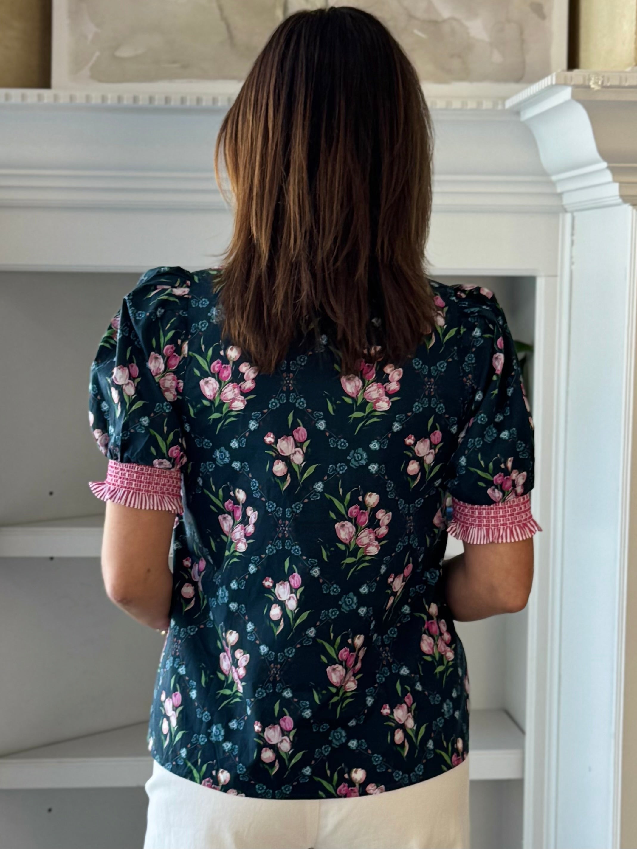 Standout Floral Detail Top - Navy