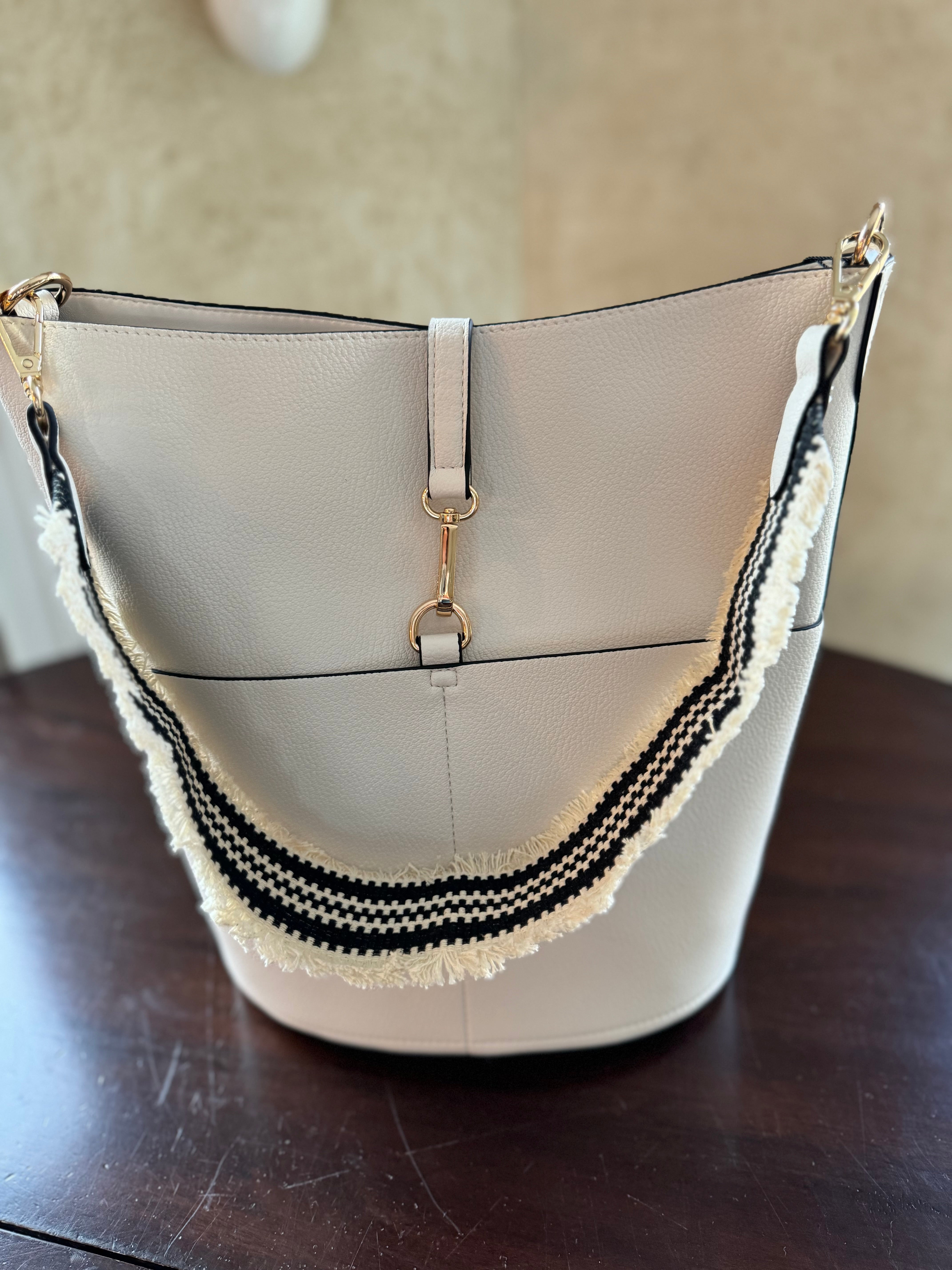 Blissful Bucket Bag - Ivory w/ Black Strap