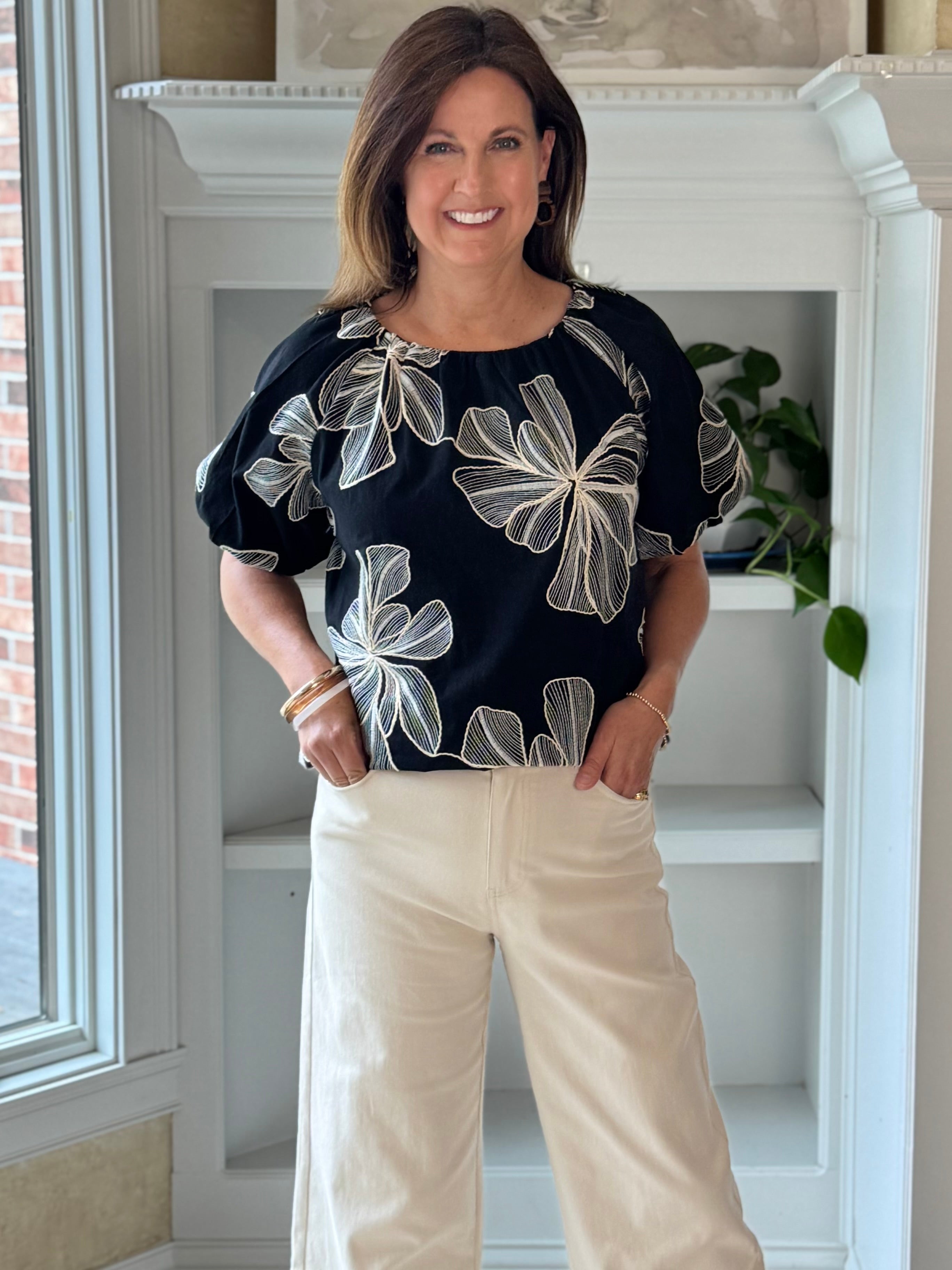 THML Statement Florals Embroidered Top