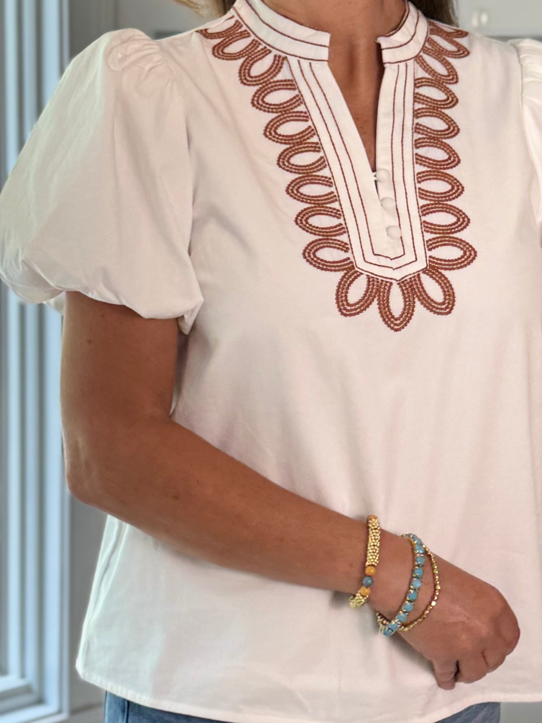 Terracotta Embroidered Top