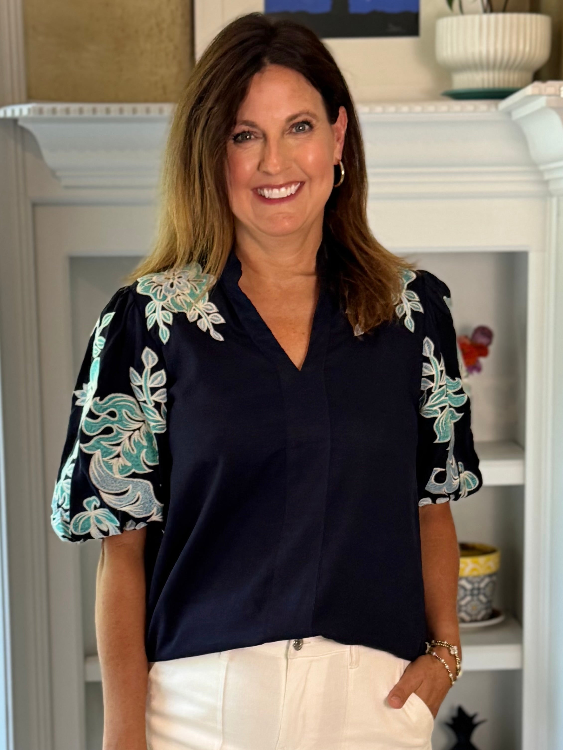 THML Seafoam Embroidered Top