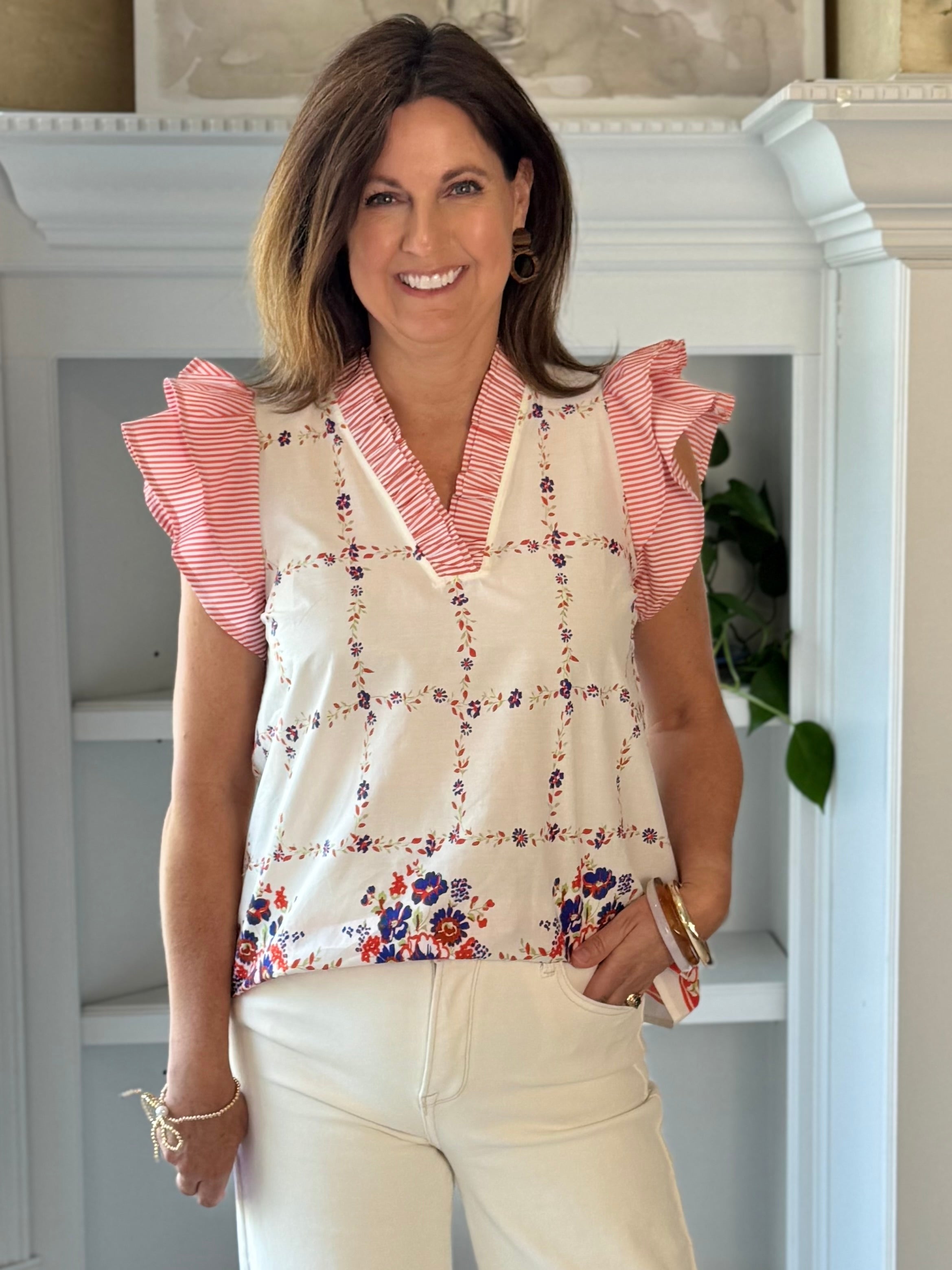 Summer Stroll Floral Contrast Top