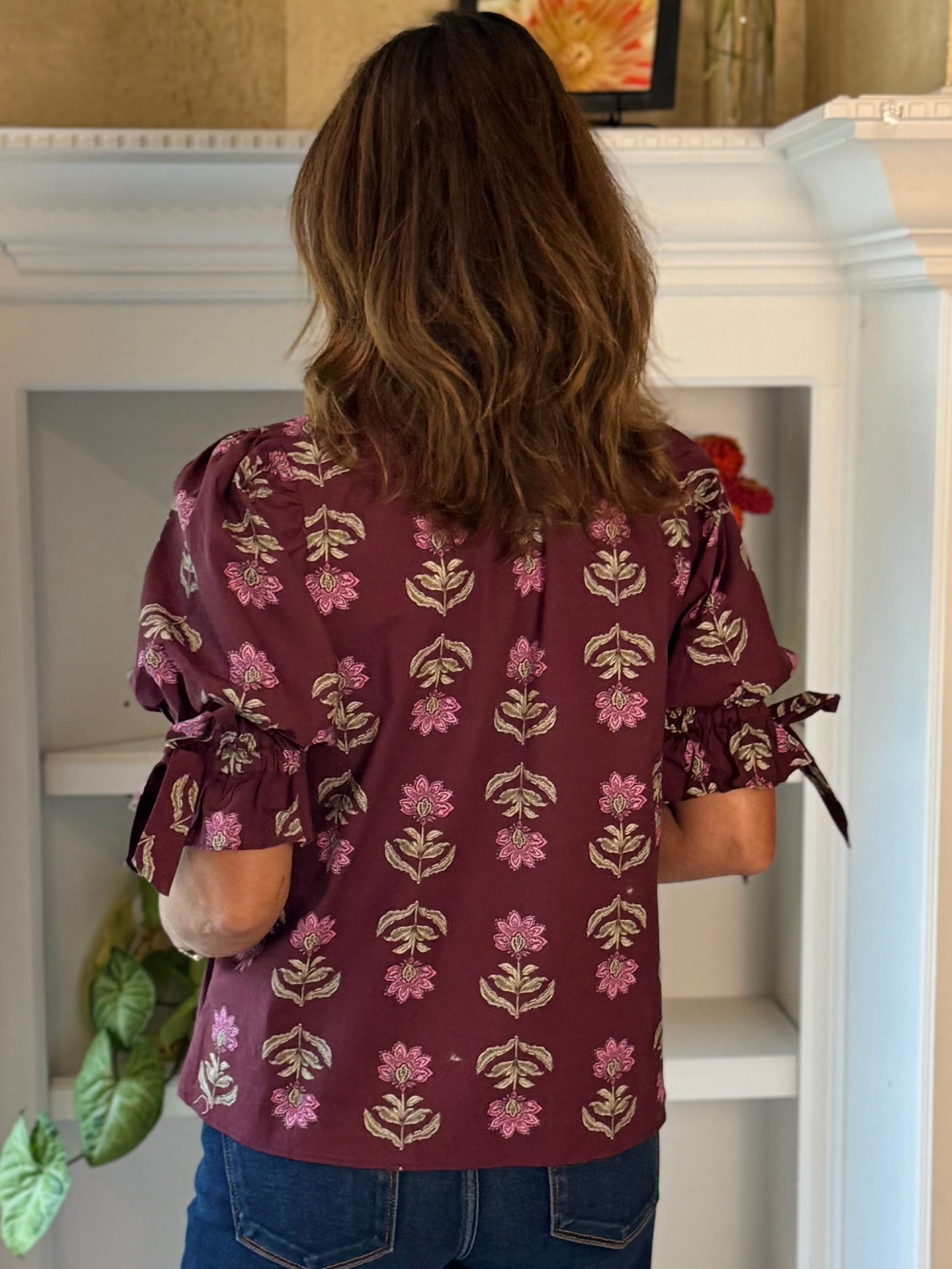 Floral Pop Tie-Sleeve Top