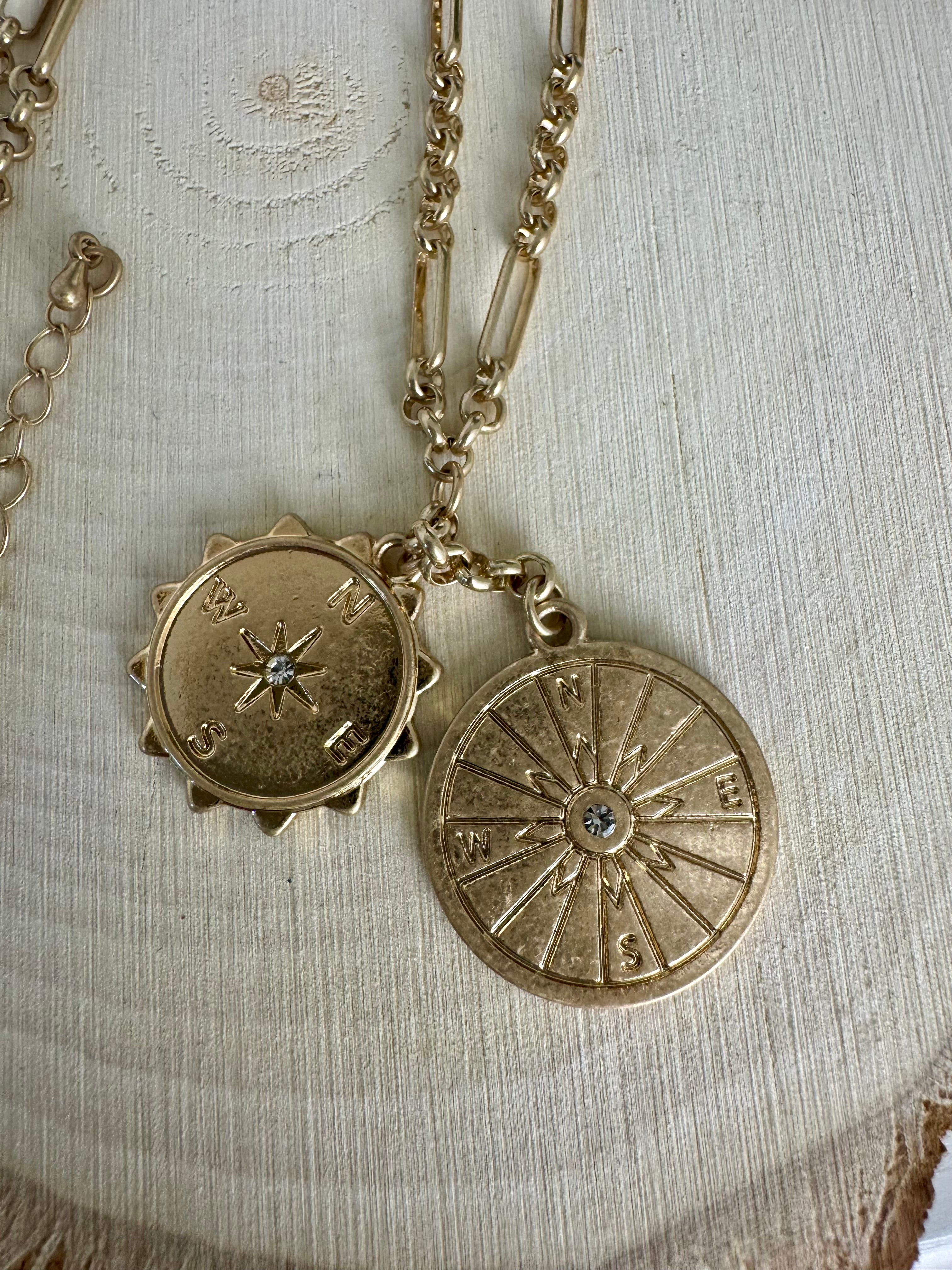 Golden Compass Charm Necklace