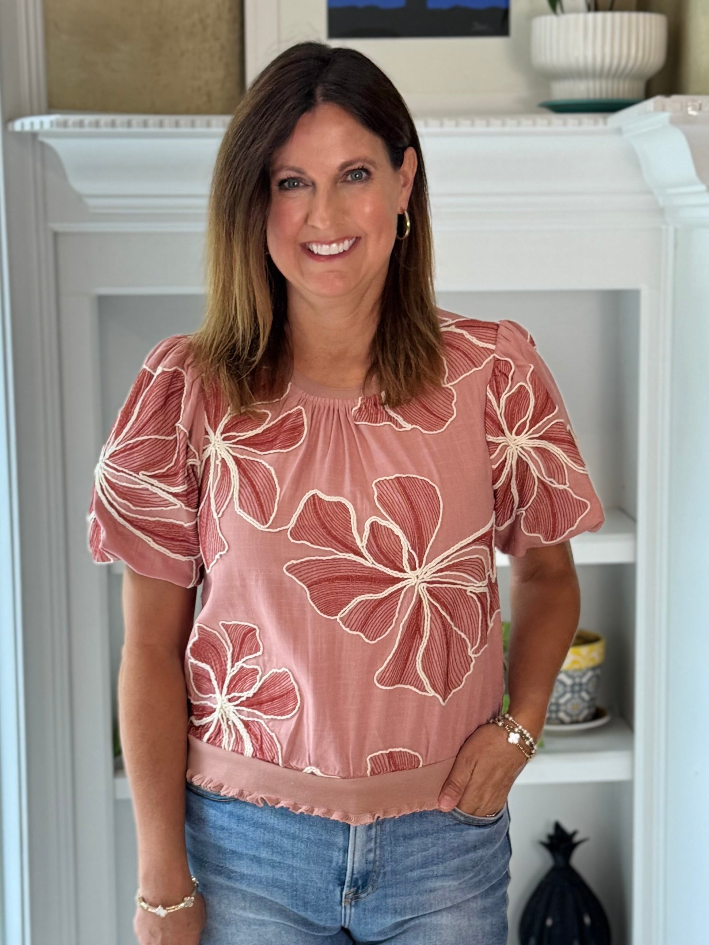 Meadow Embroidered Top - Mauve