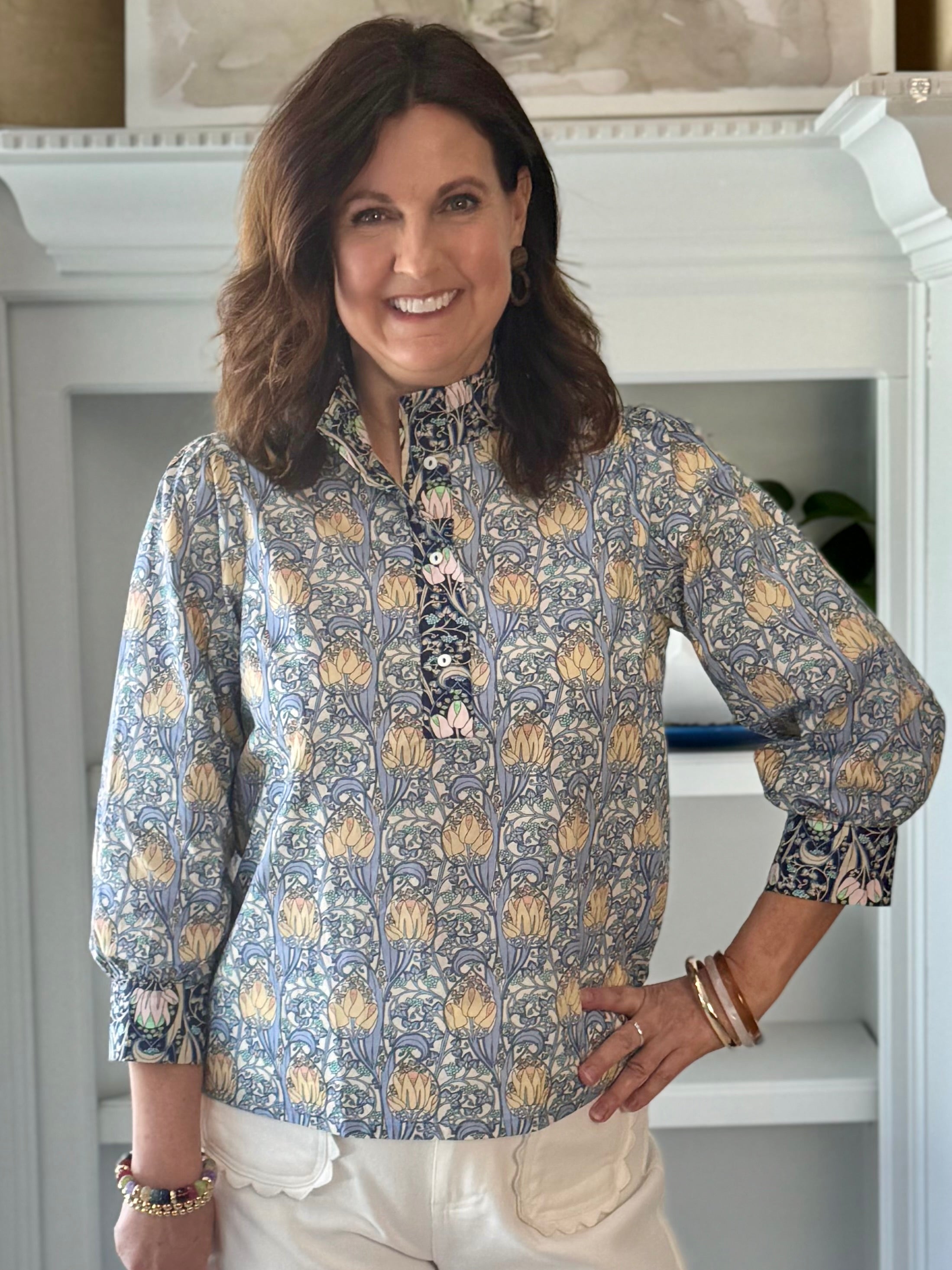 Timeless Floral Print Blouse - Blue