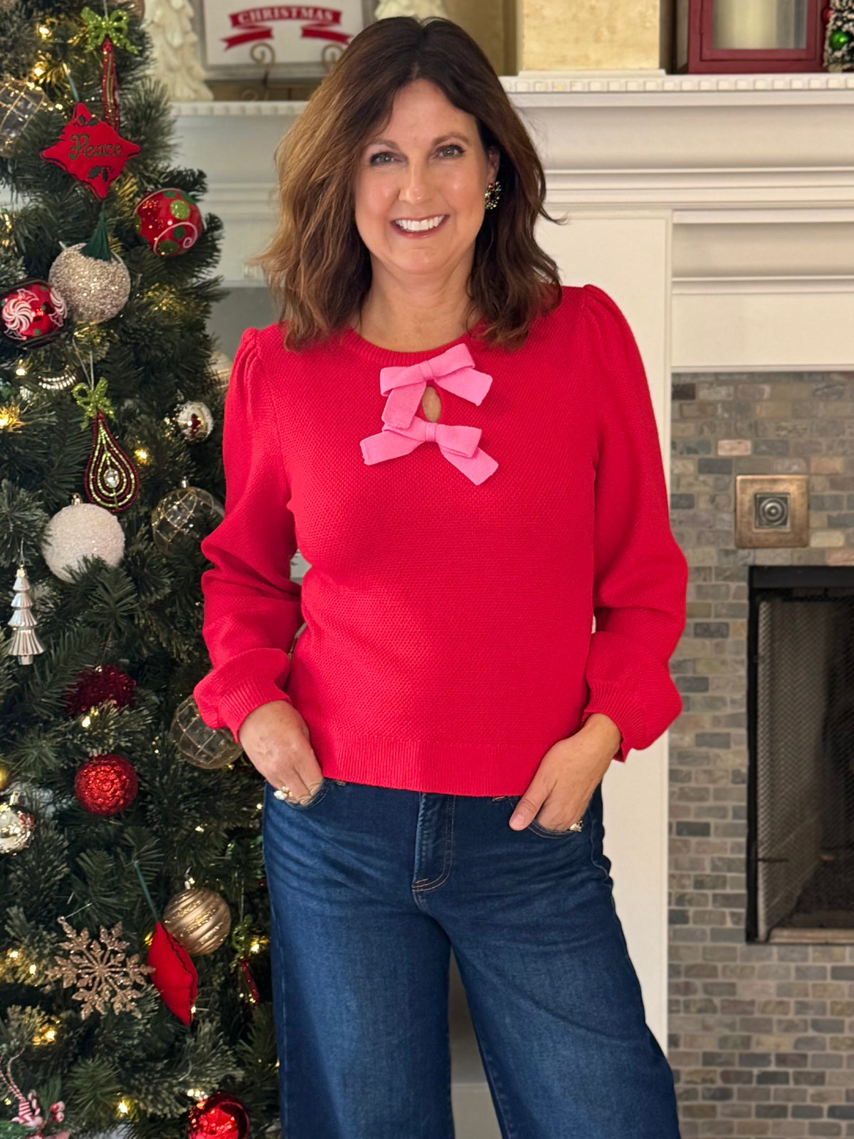 Two of a Kind Bow Knit Top - Red