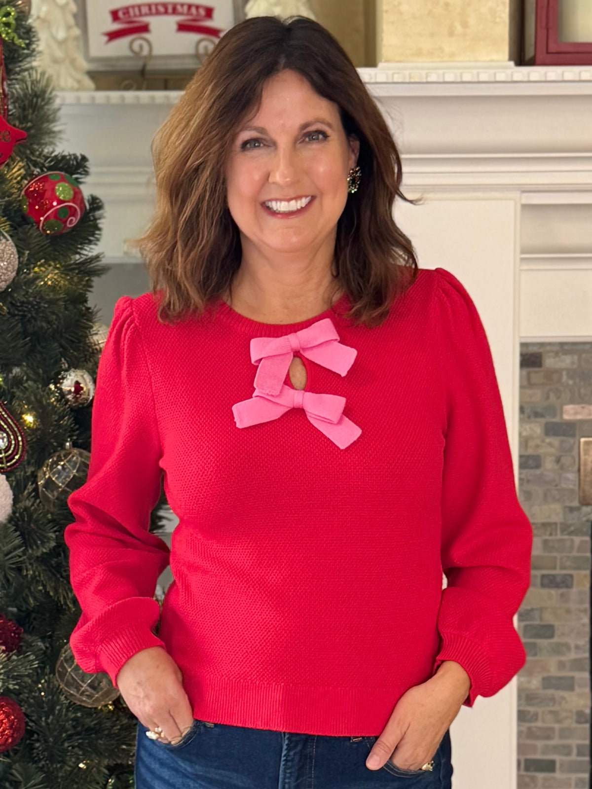 Two of a Kind Bow Knit Top - Red