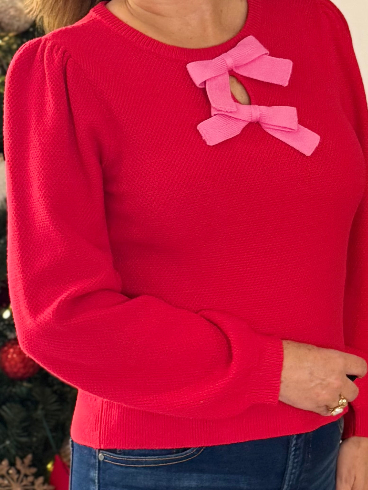 Two of a Kind Bow Knit Top - Red