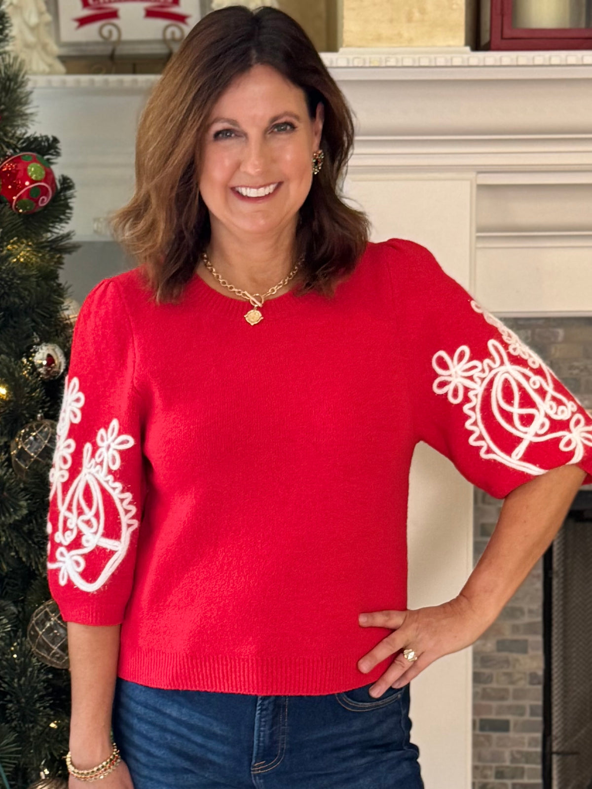 THML Red Pop Embroidered Sweater
