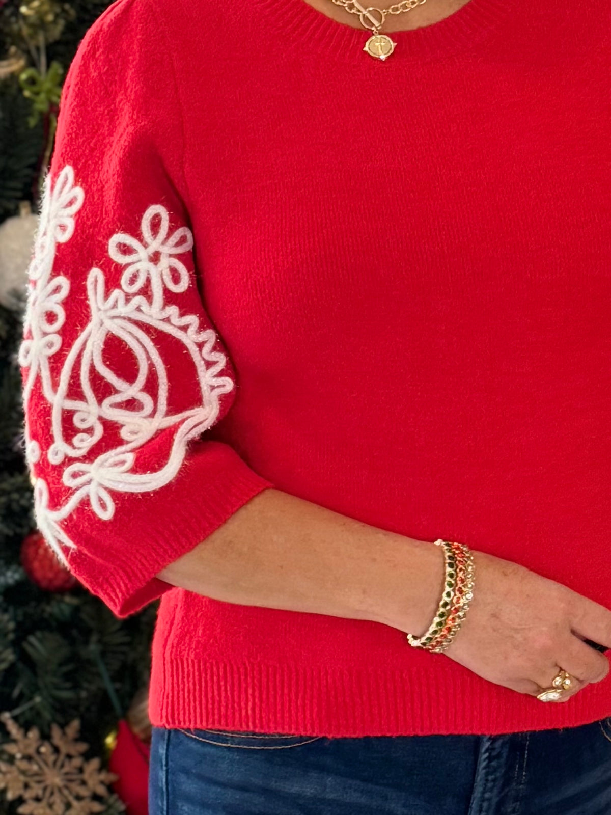 THML Red Pop Embroidered Sweater