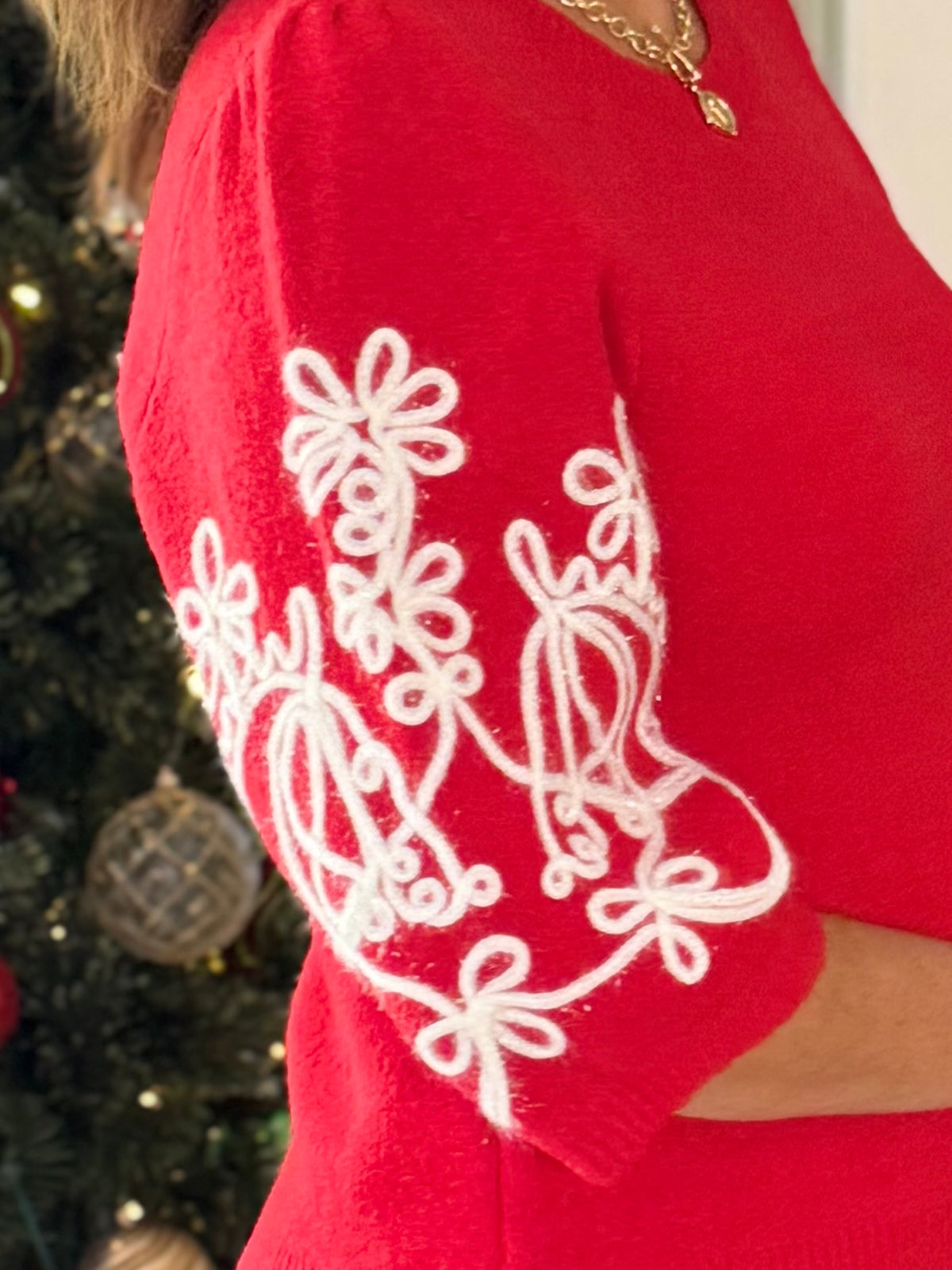 THML Red Pop Embroidered Sweater