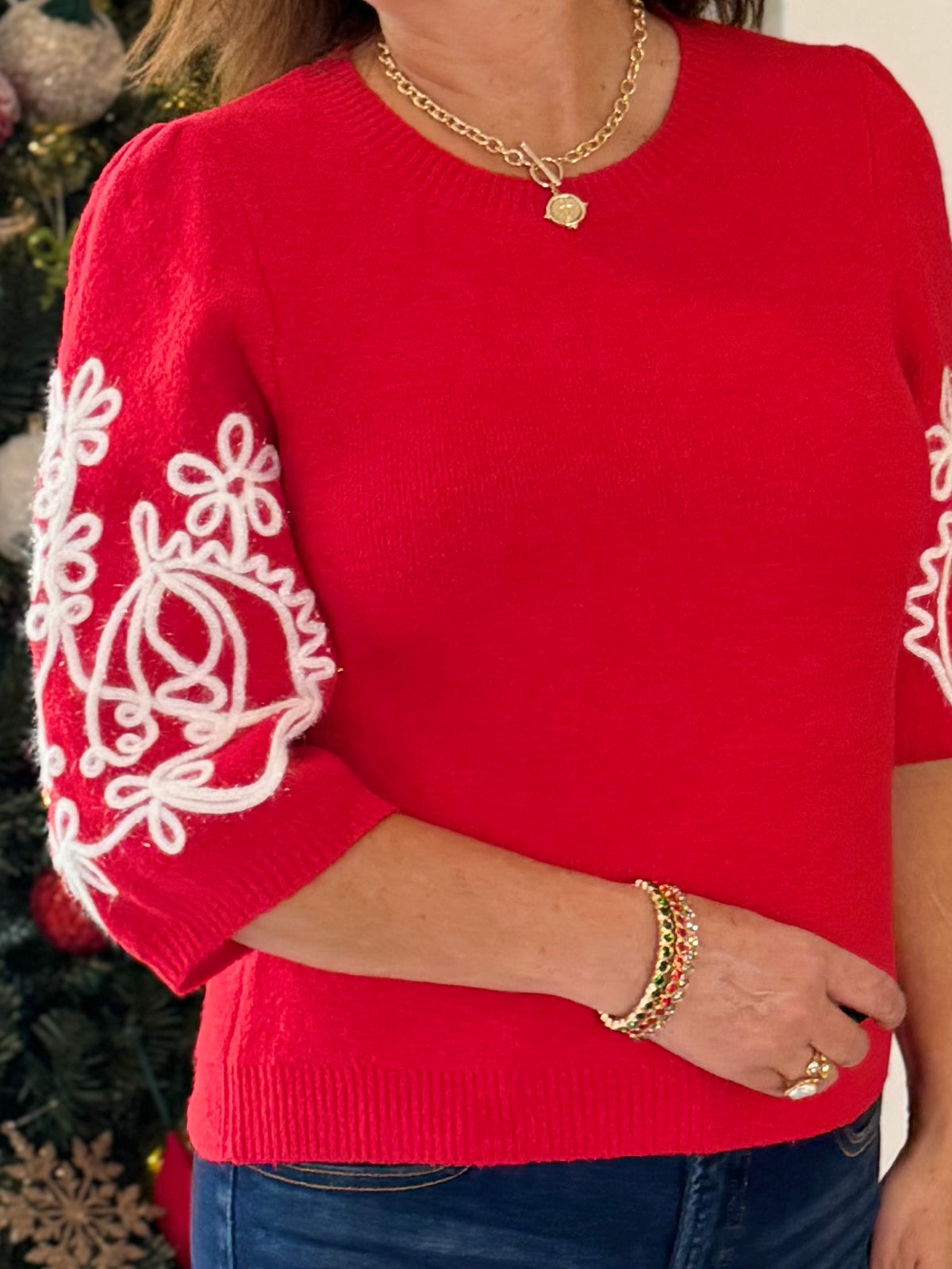 THML Red Pop Embroidered Sweater