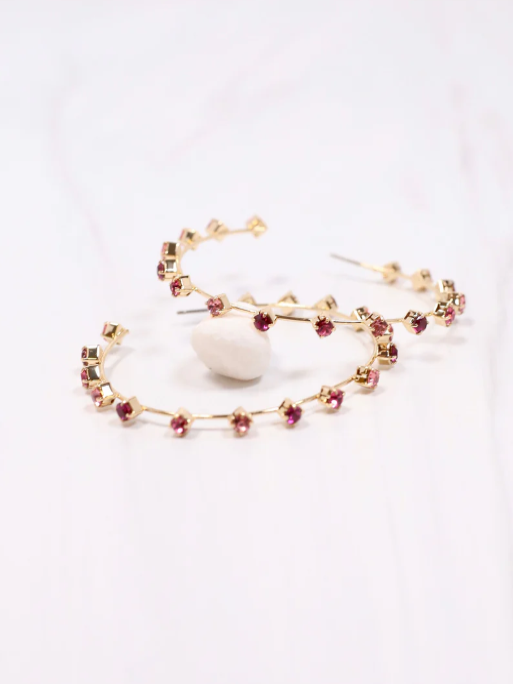 Stone Hoop Earrings - Pinks