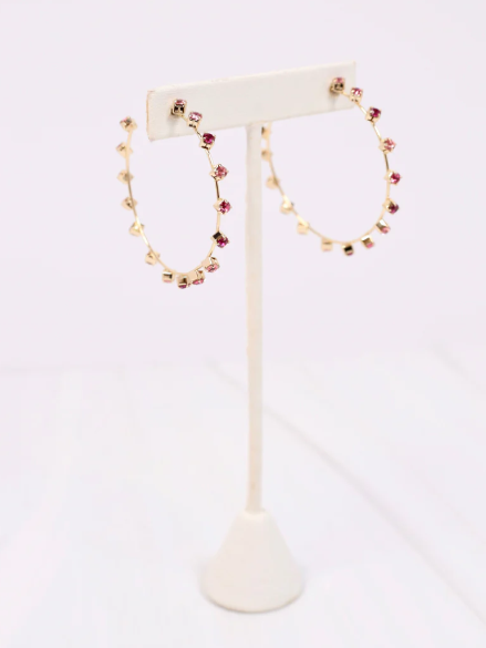 Stone Hoop Earrings - Pinks