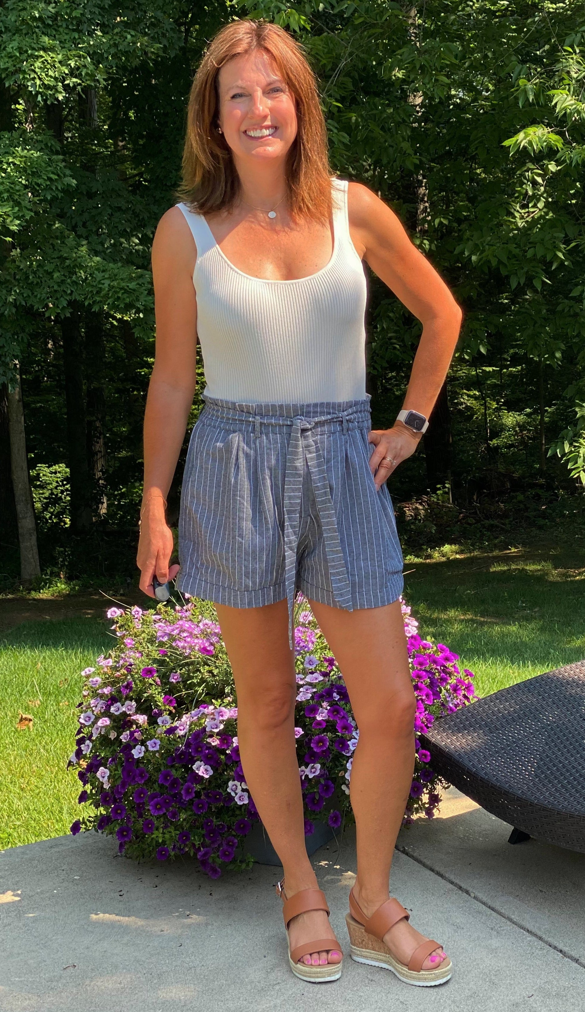 Striped Sugarbag Shorts with Waist Belt