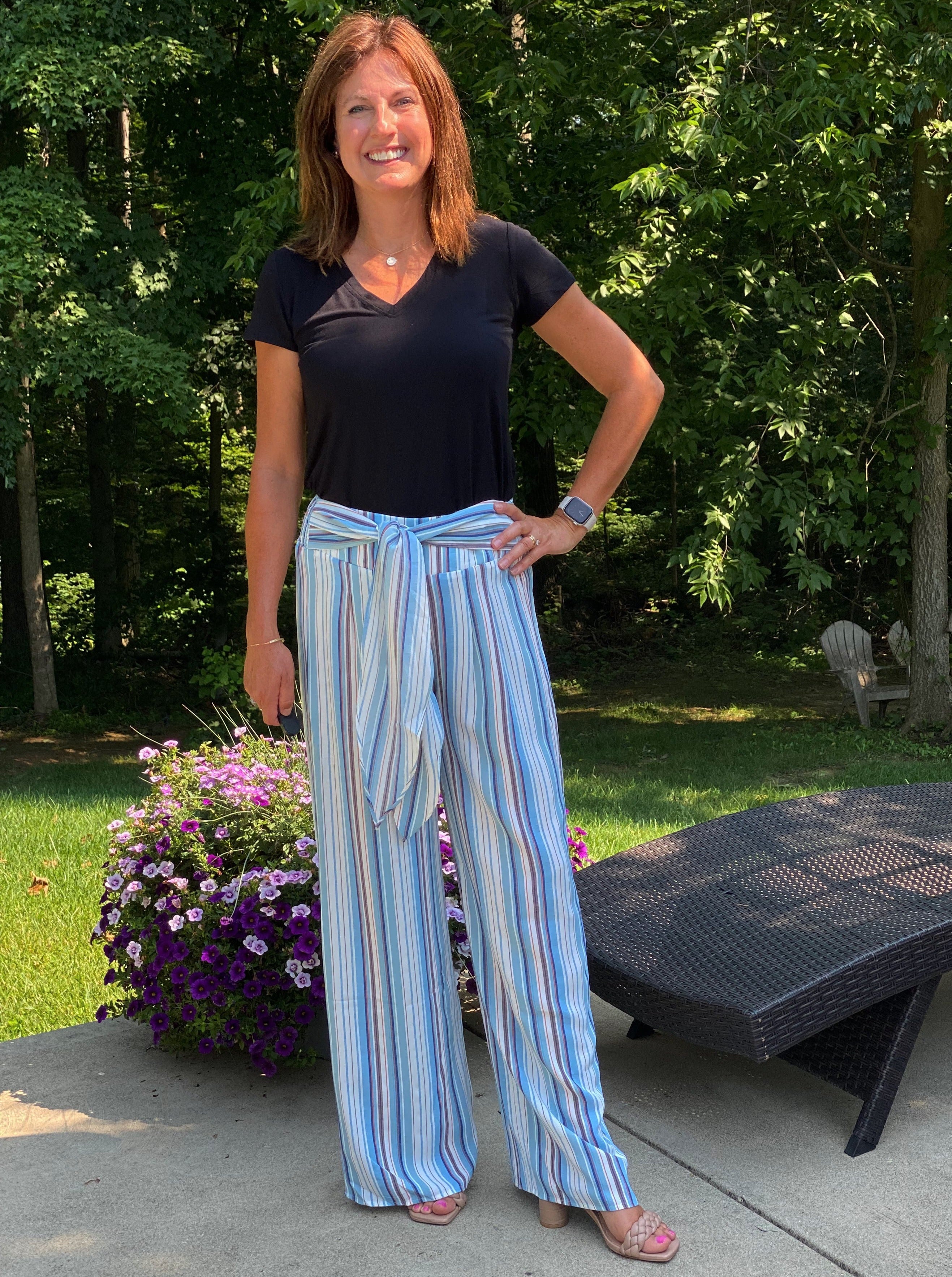 Striped Smock Pants with Tie Waist