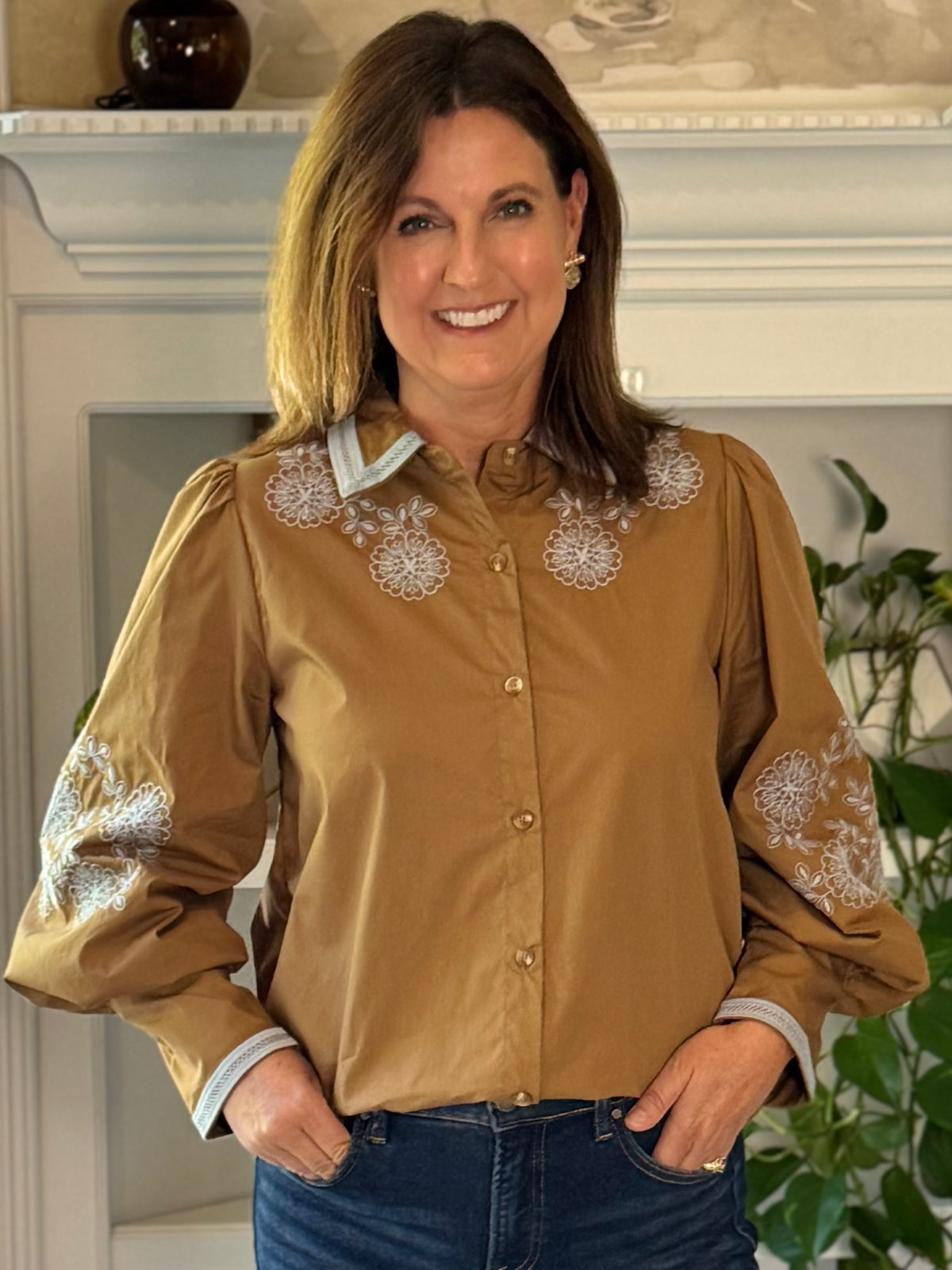 Free Spirit Embroidered Top - Brown
