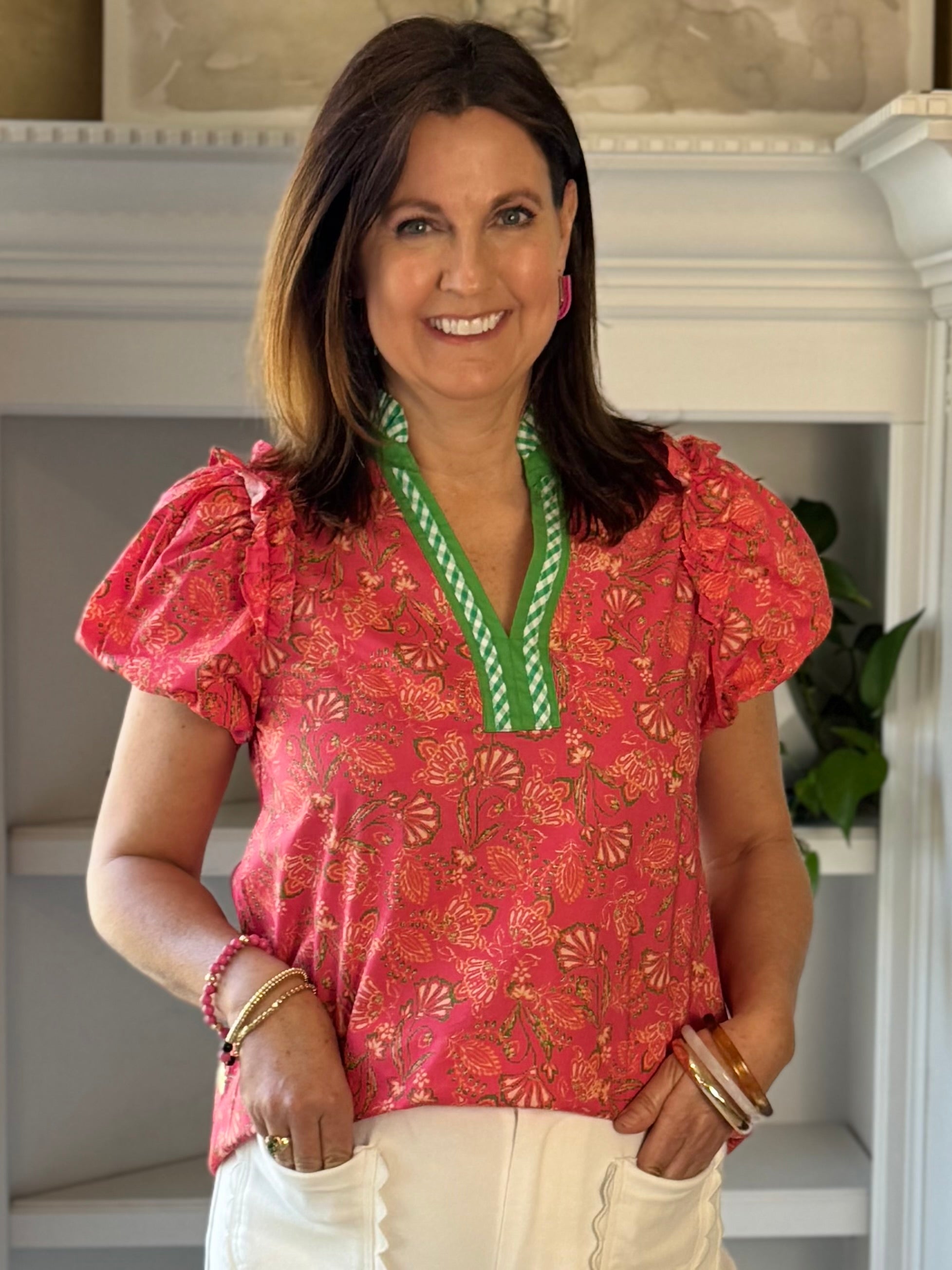 Contrast Charm Top - Bright Pink