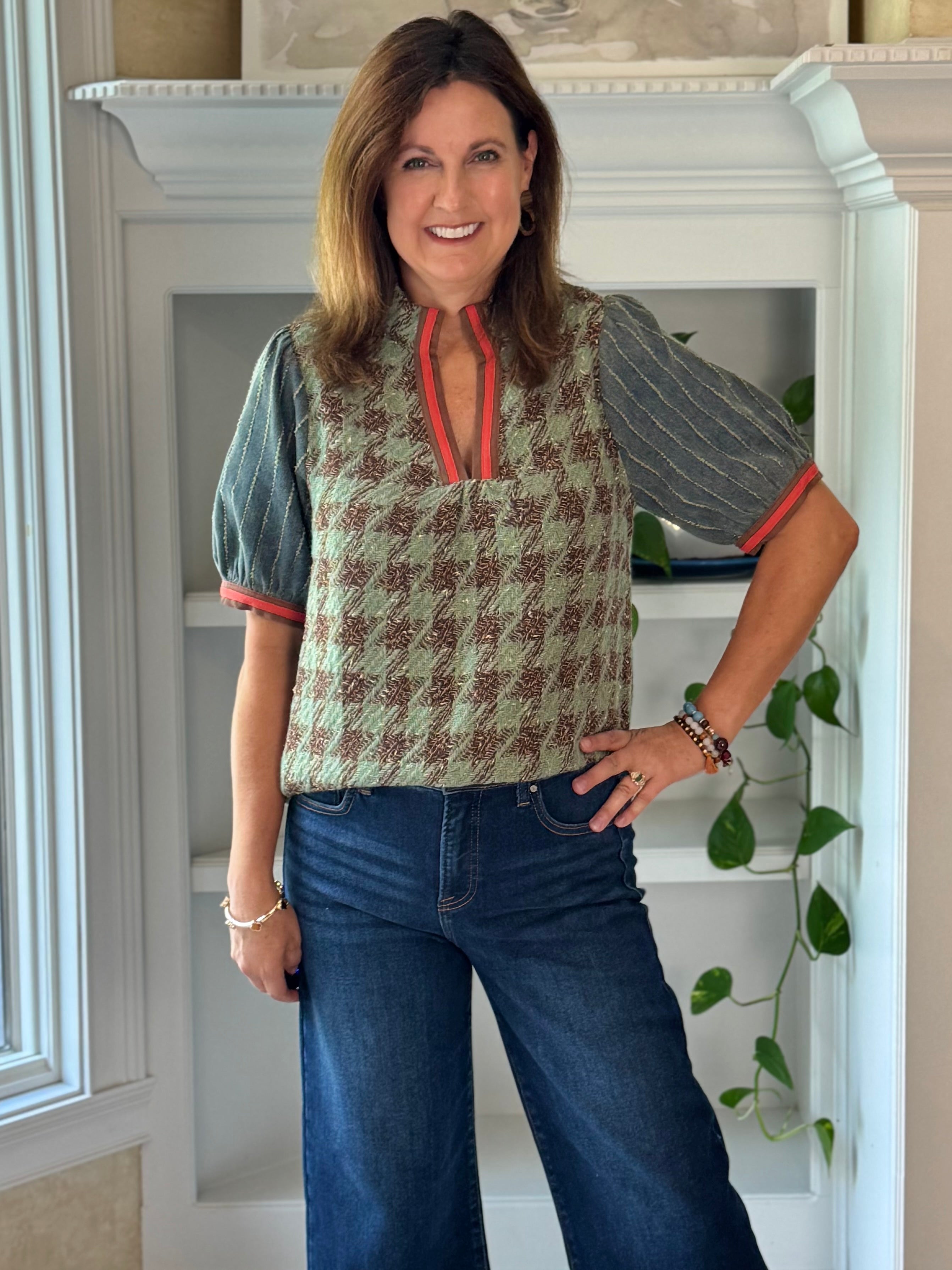 Heritage Houndstooth Tweed Top