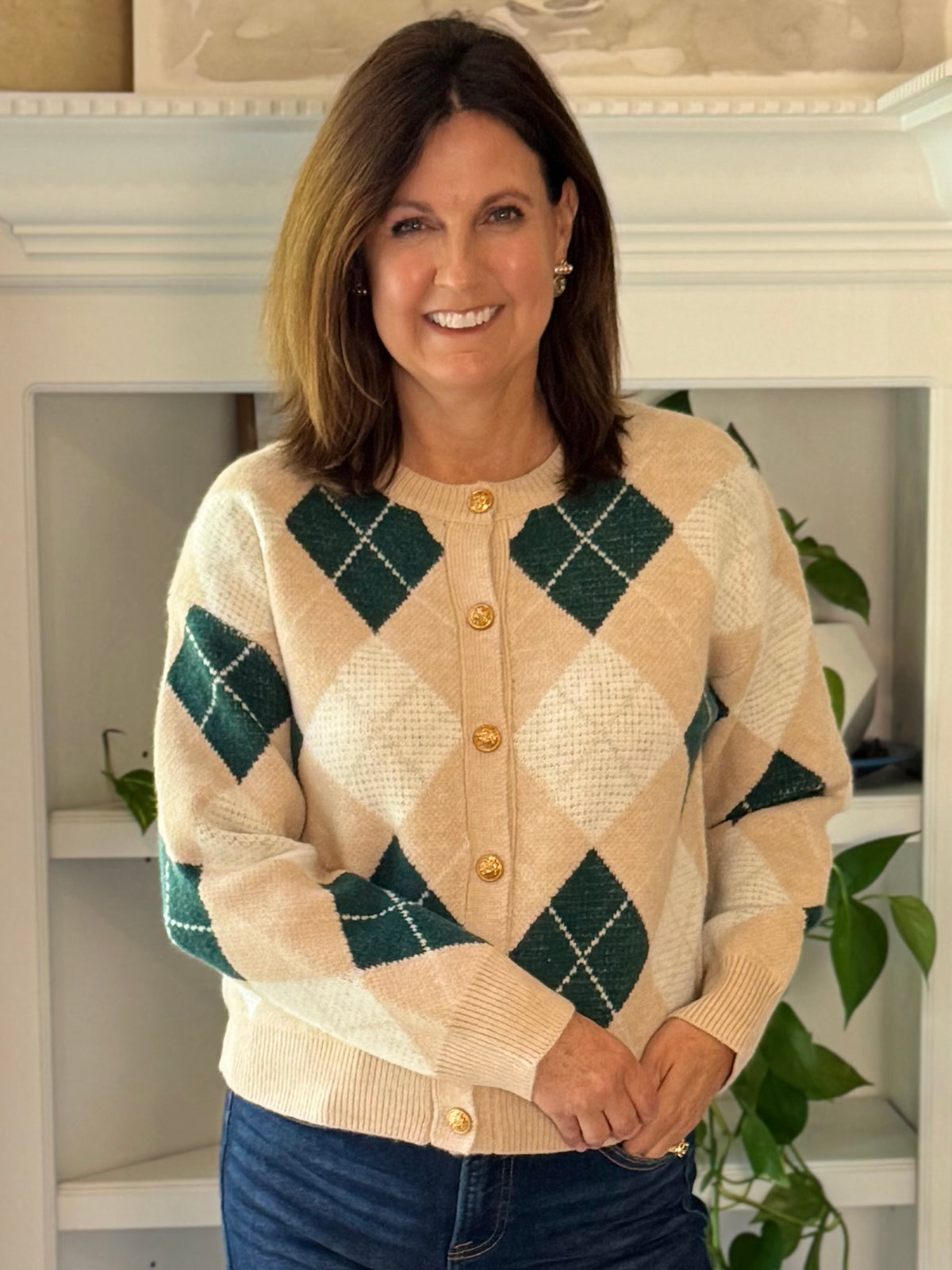 Preppy Side Argyle Cardigan