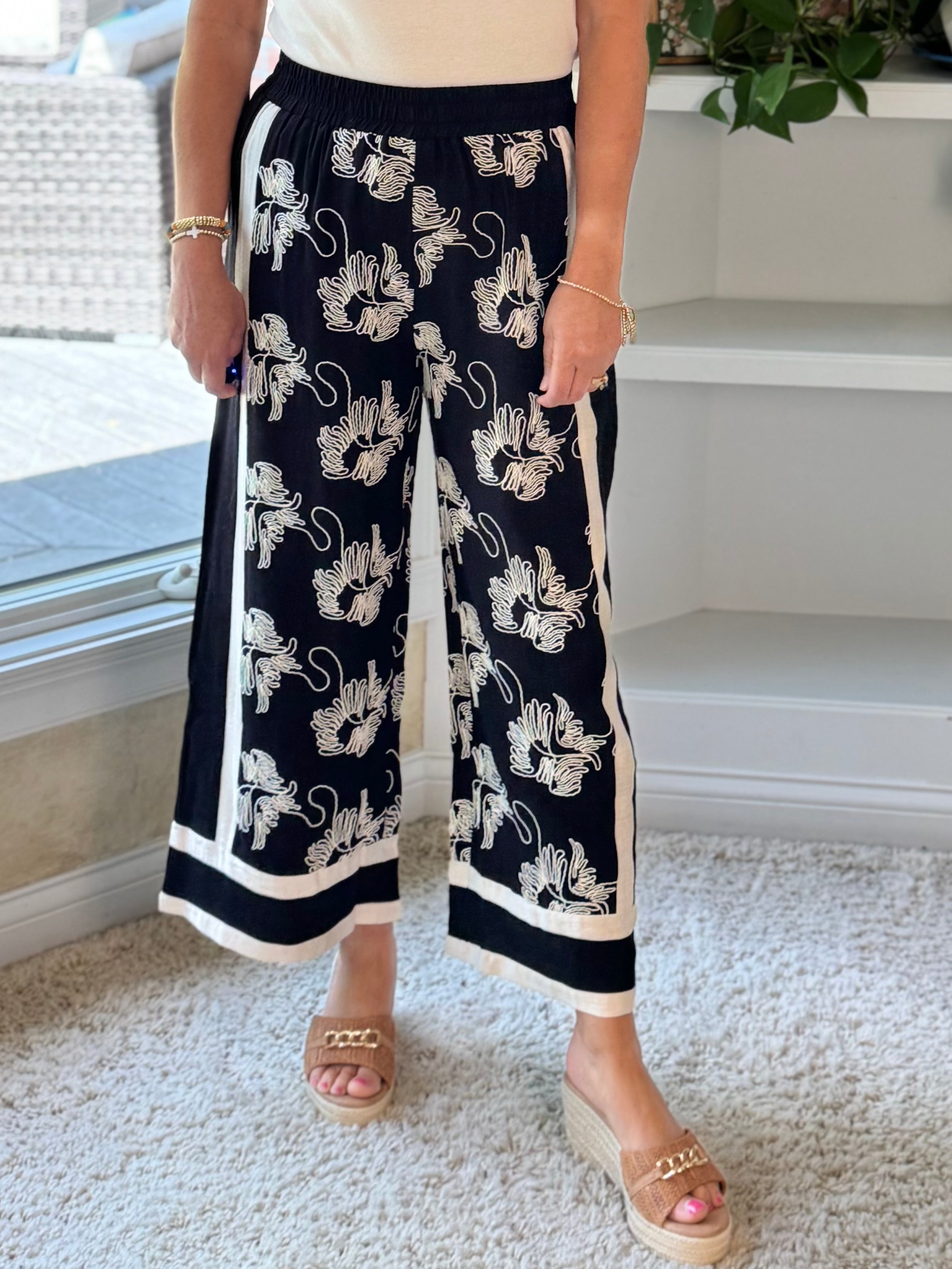 Resort Ready Embroidered Wide Leg Pants