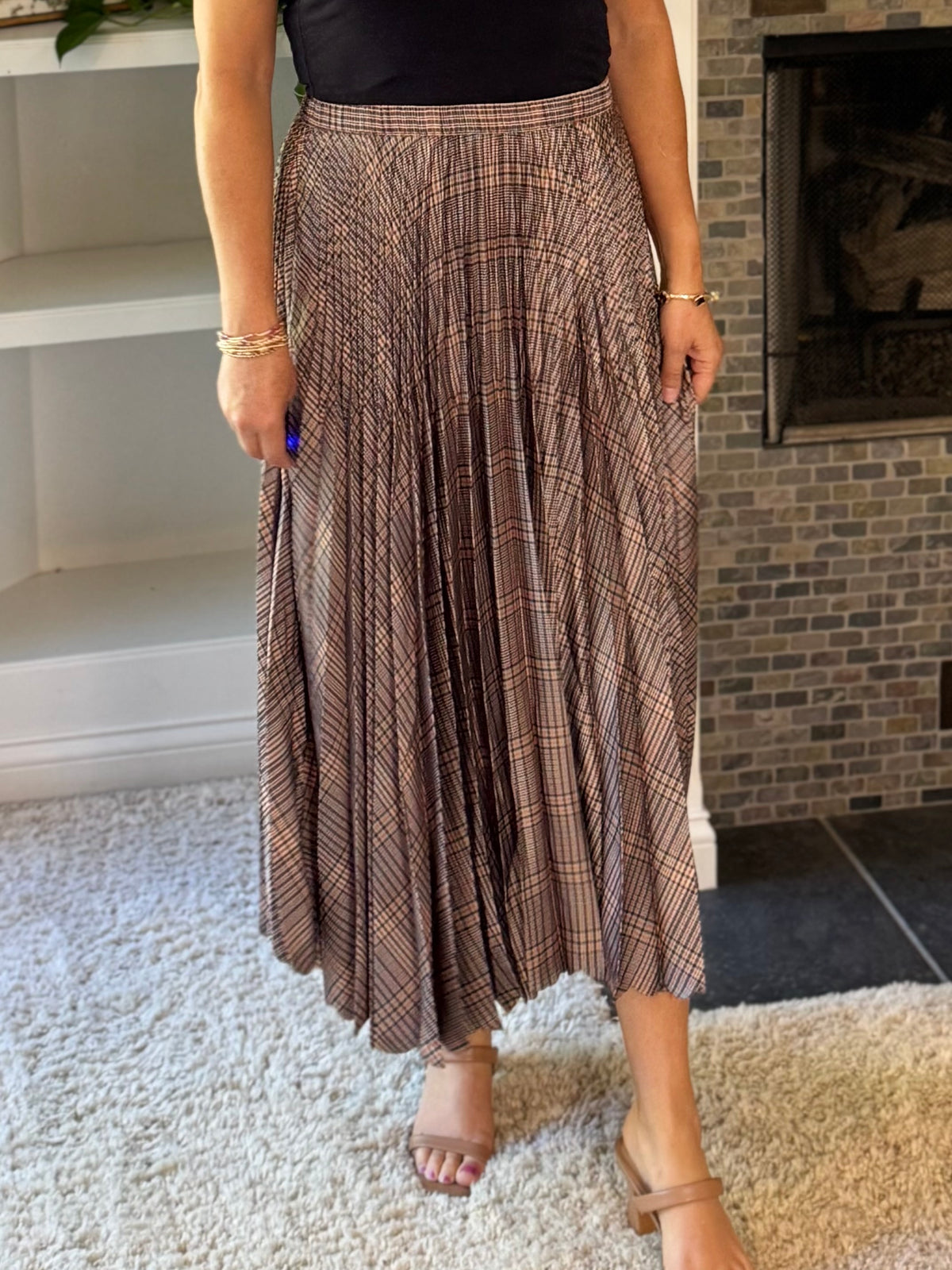 Current Air Perfectly Pleated Plaid Midi Skirt