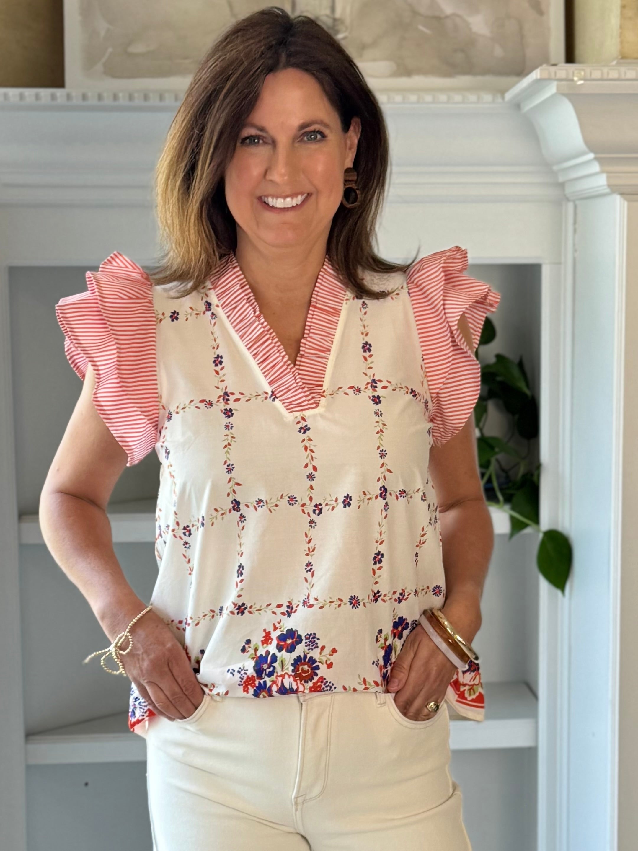 Summer Stroll Floral Contrast Top