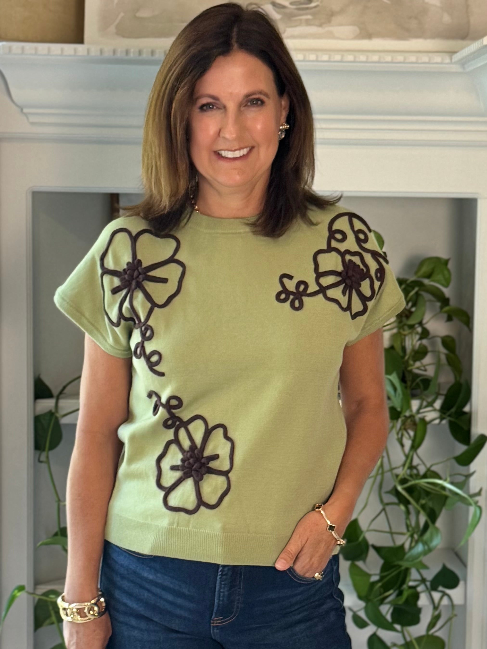 Blooming Details Embroidered Knit Top