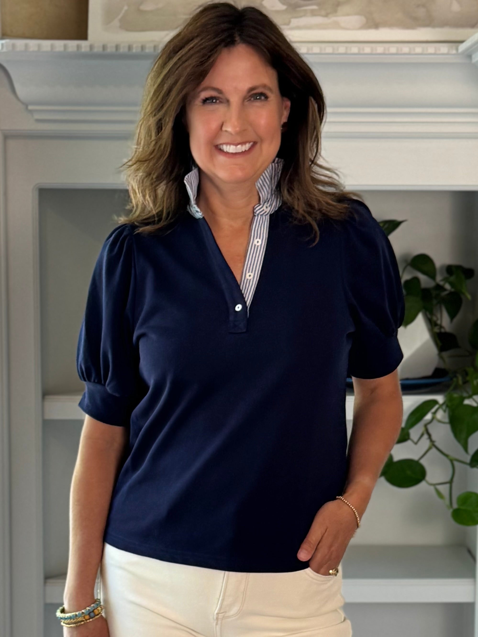 Modern Prep Contrast Top - Navy