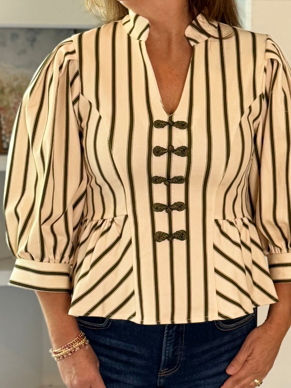 Front & Center Striped Peplum Top