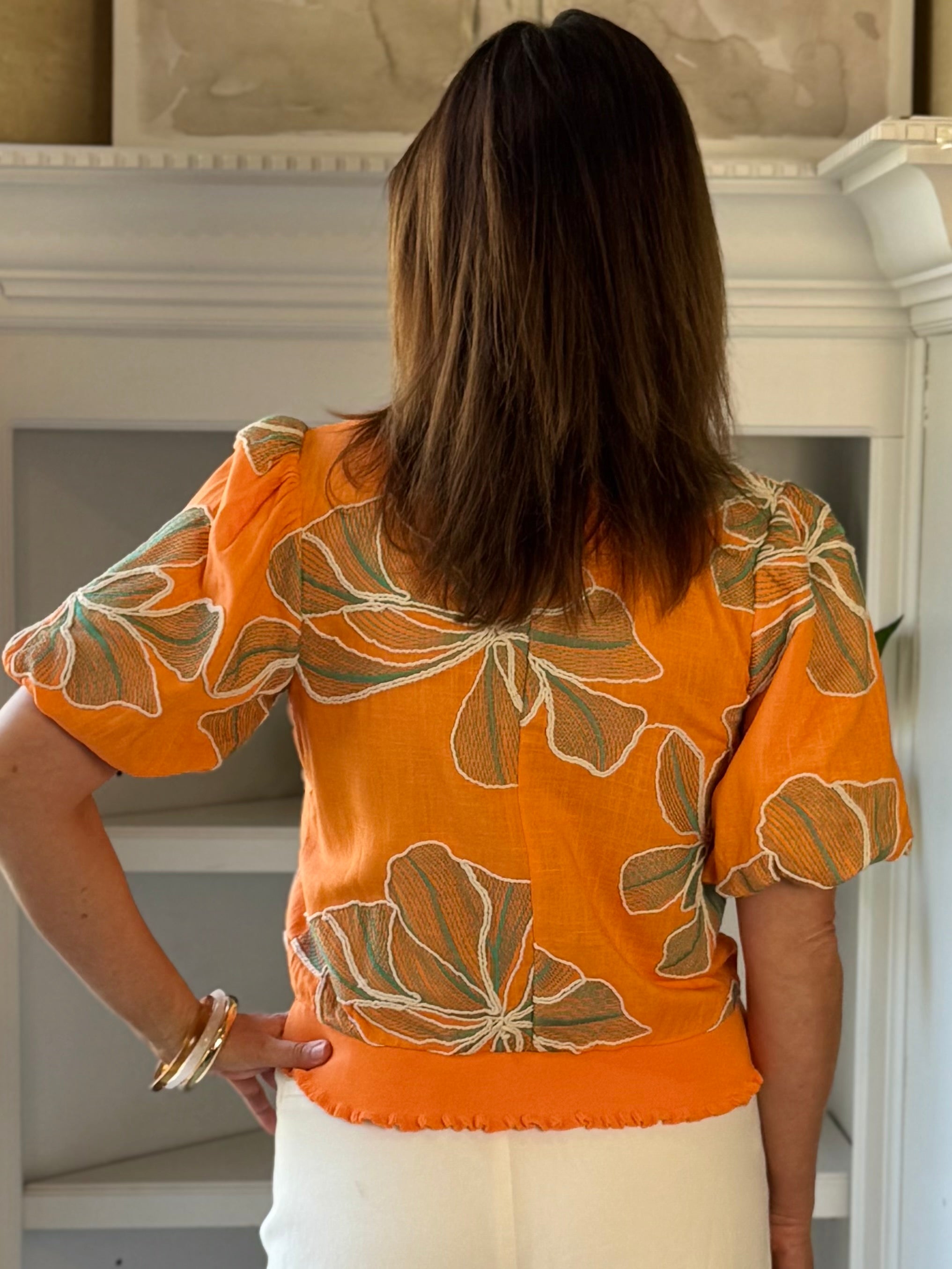 Meadow Embroidered Top - Orange