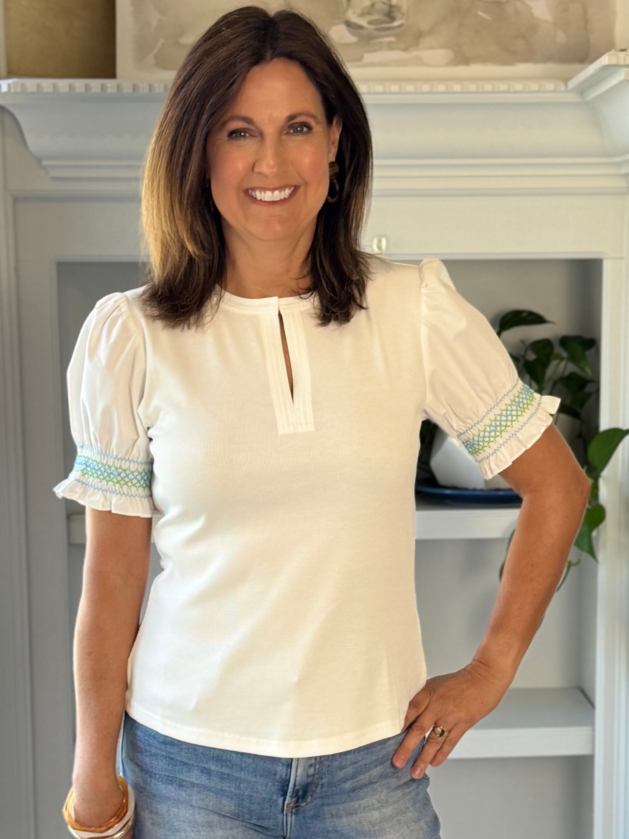 Current Air Elevated Detail Ribbed Top - White