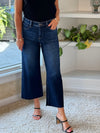 Risen High-Rise Wide Leg Crop Jeans - Dark Blue