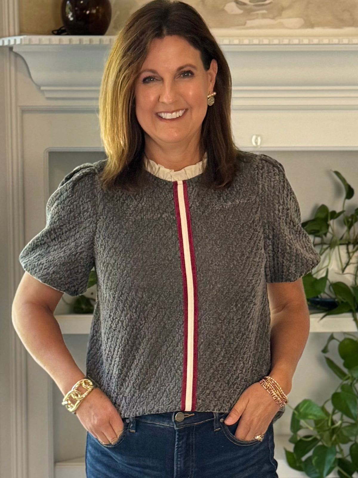 Just My Stripe Textured Contrast Top