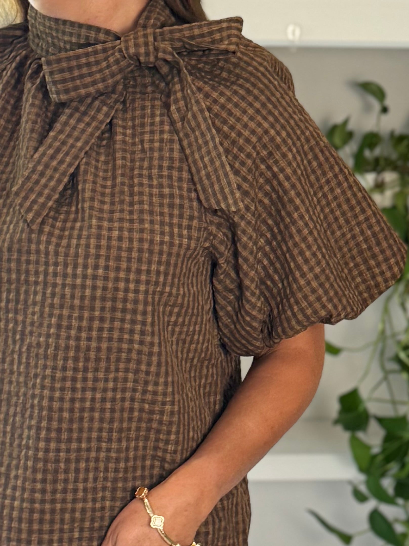 THML Icon Tie-Detail Blouse - Textured Gingham