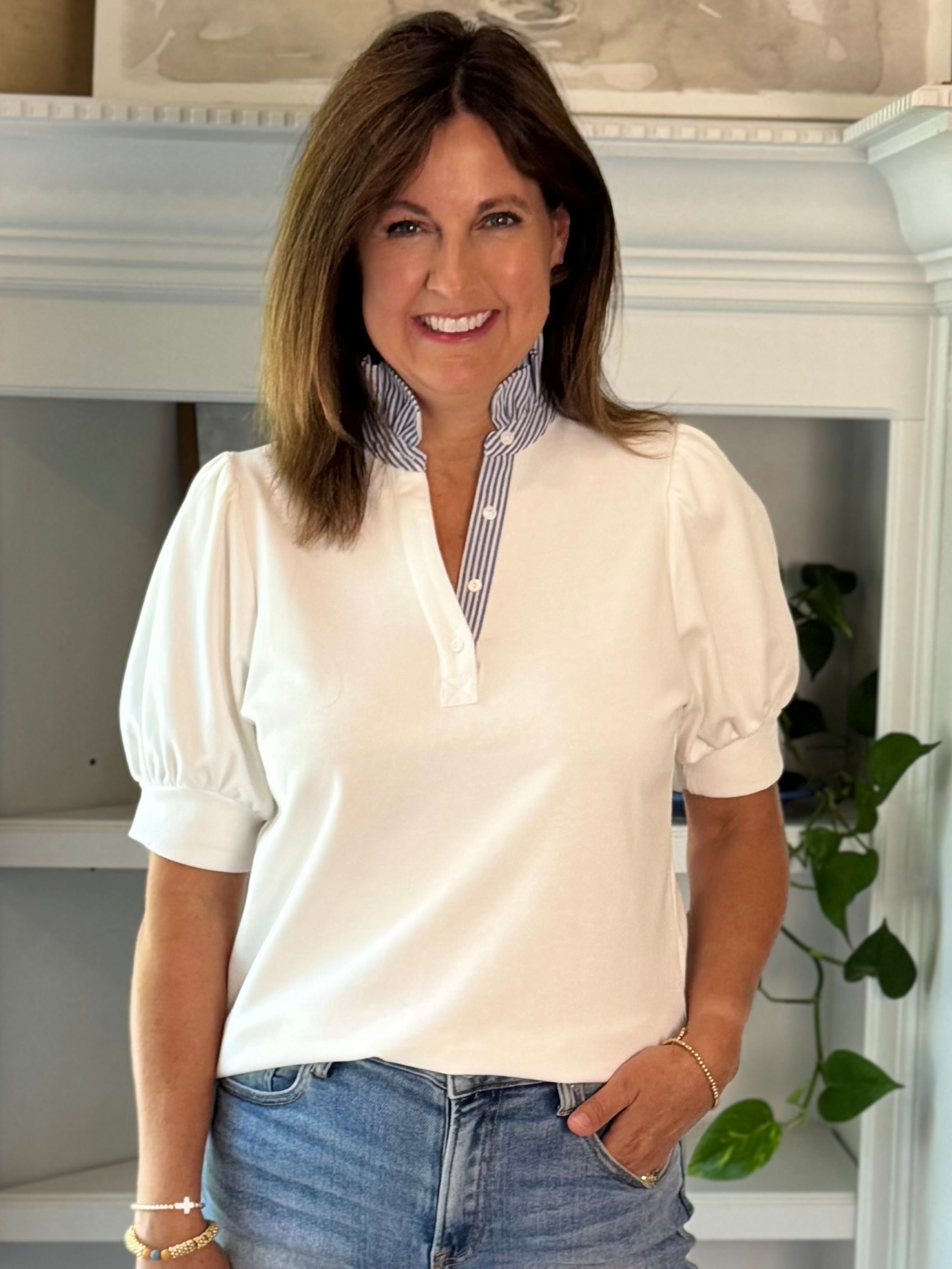 Modern Prep Contrast Top - Off-White