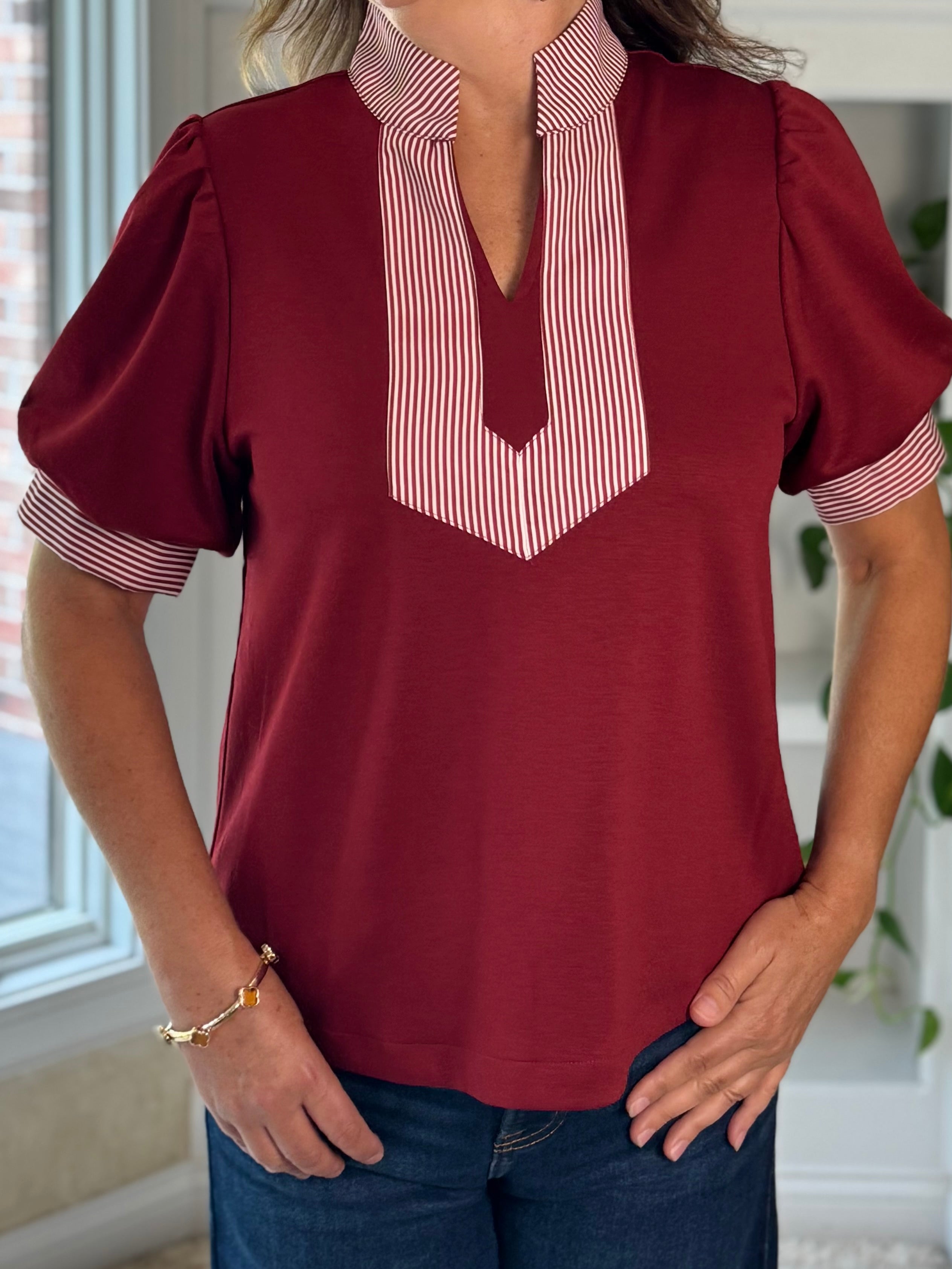 Timeless Contrast Top - Burgundy