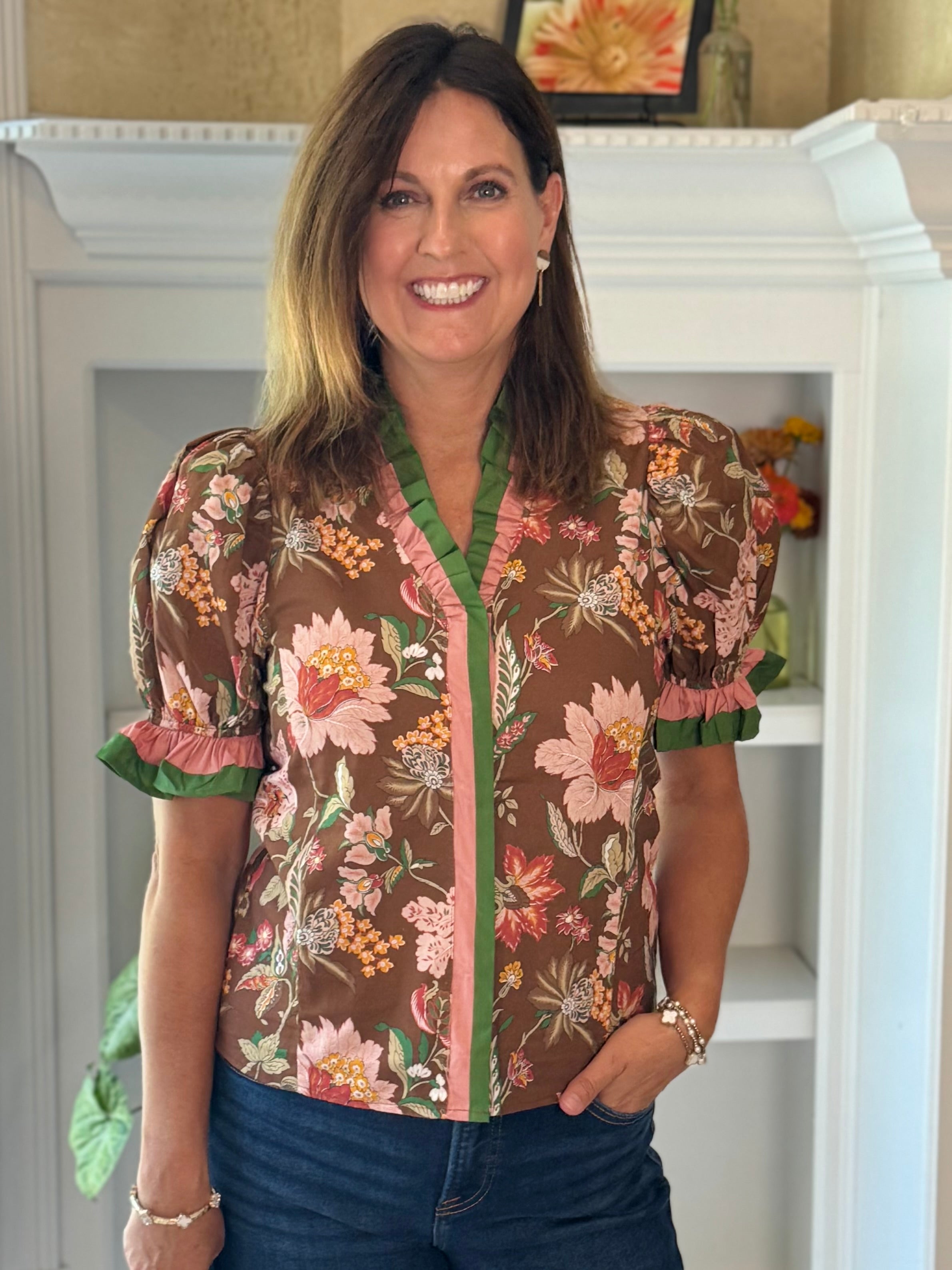 Floral Edge Contrast Top